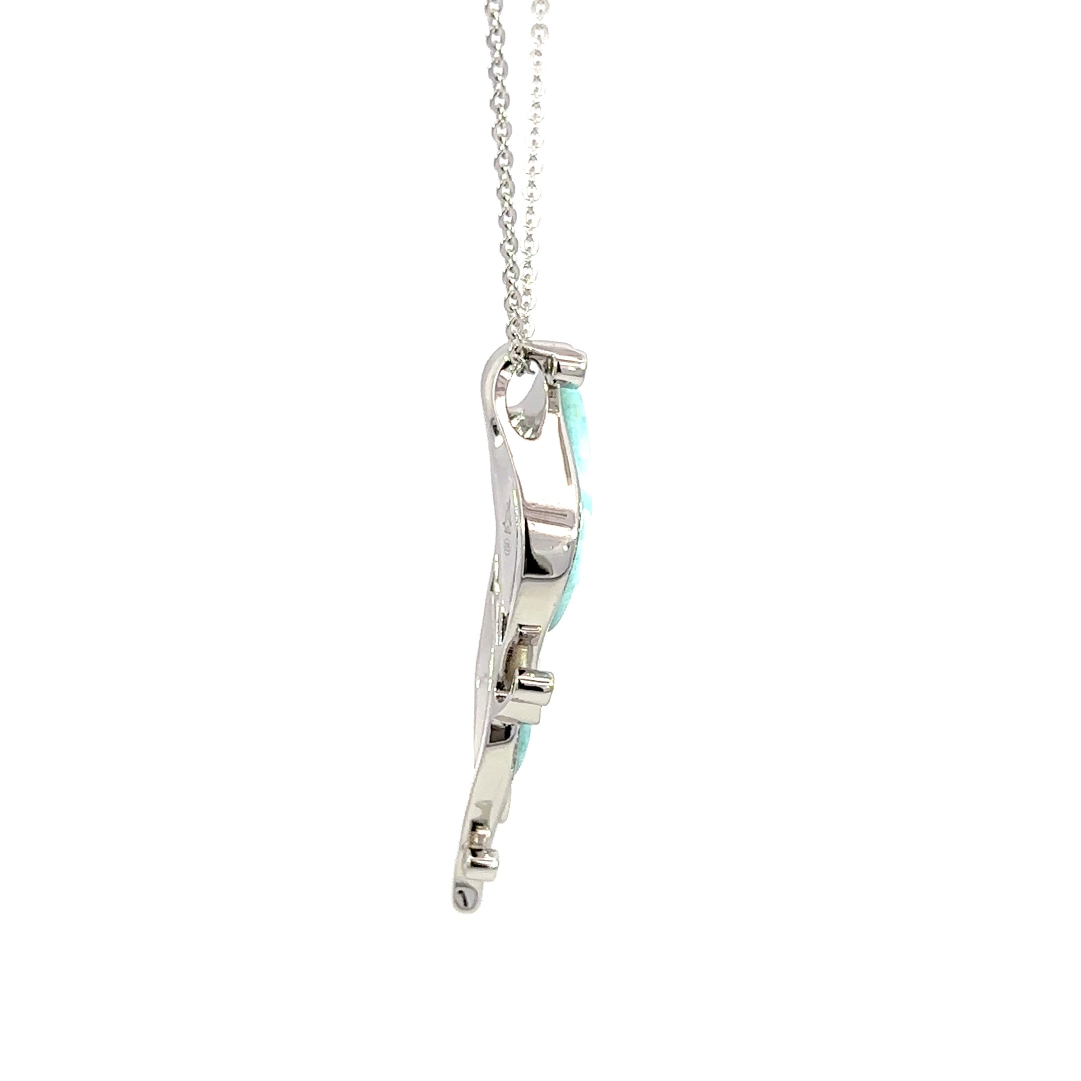 Larimar & White Topaz Necklace Sterling Silver Artistic Swirl Pendant