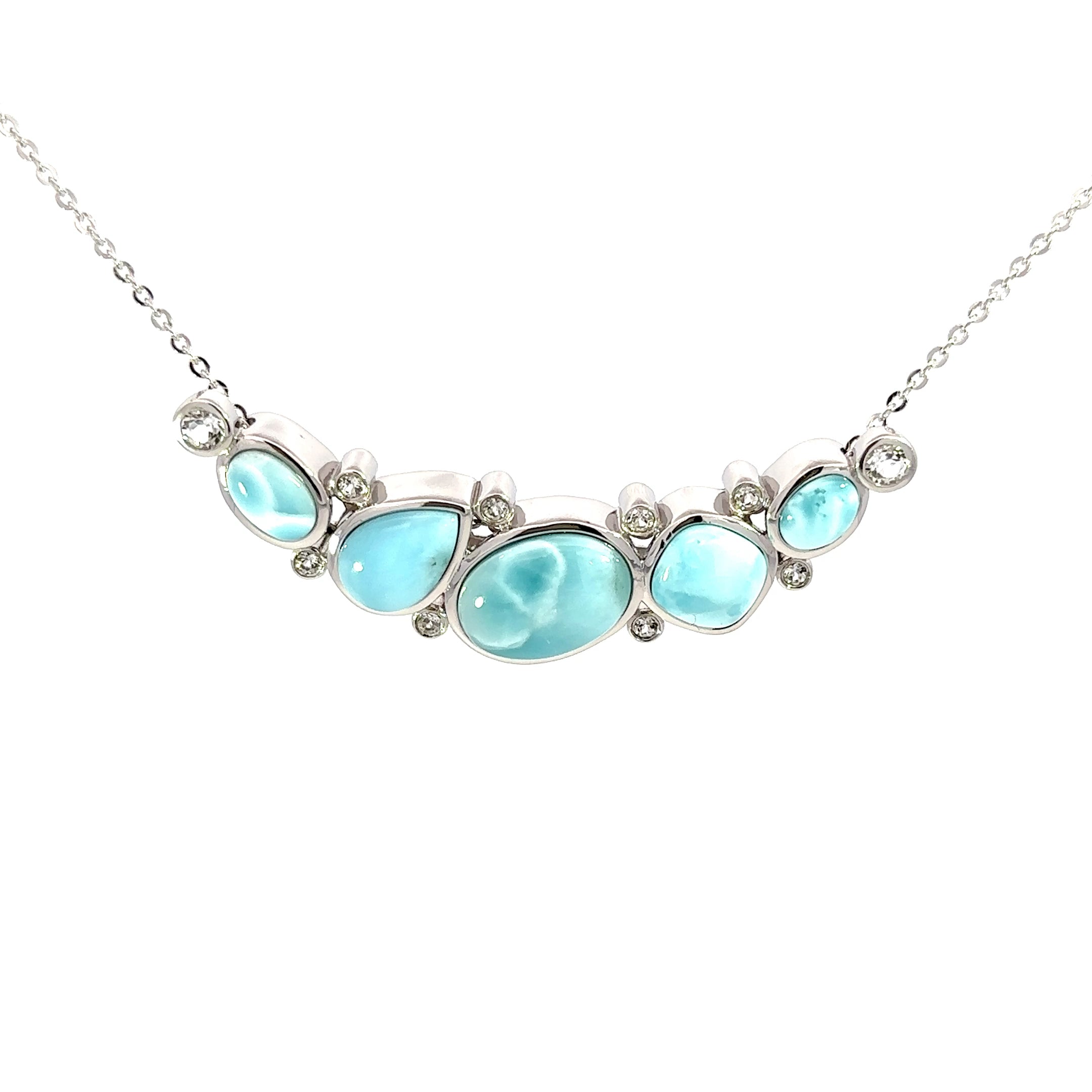Sterling Silver Multi-Shape Larimar Necklace with White Topaz