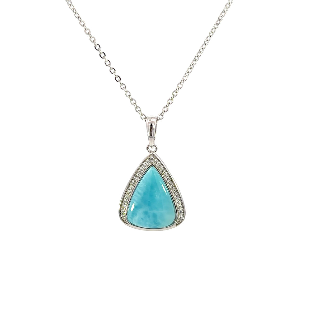 Larimar Teardrop Triangle Necklace Sterling Silver with Topaz Accents
