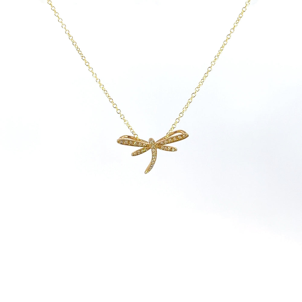 14K Yellow Gold Diamond Dragonfly Necklace