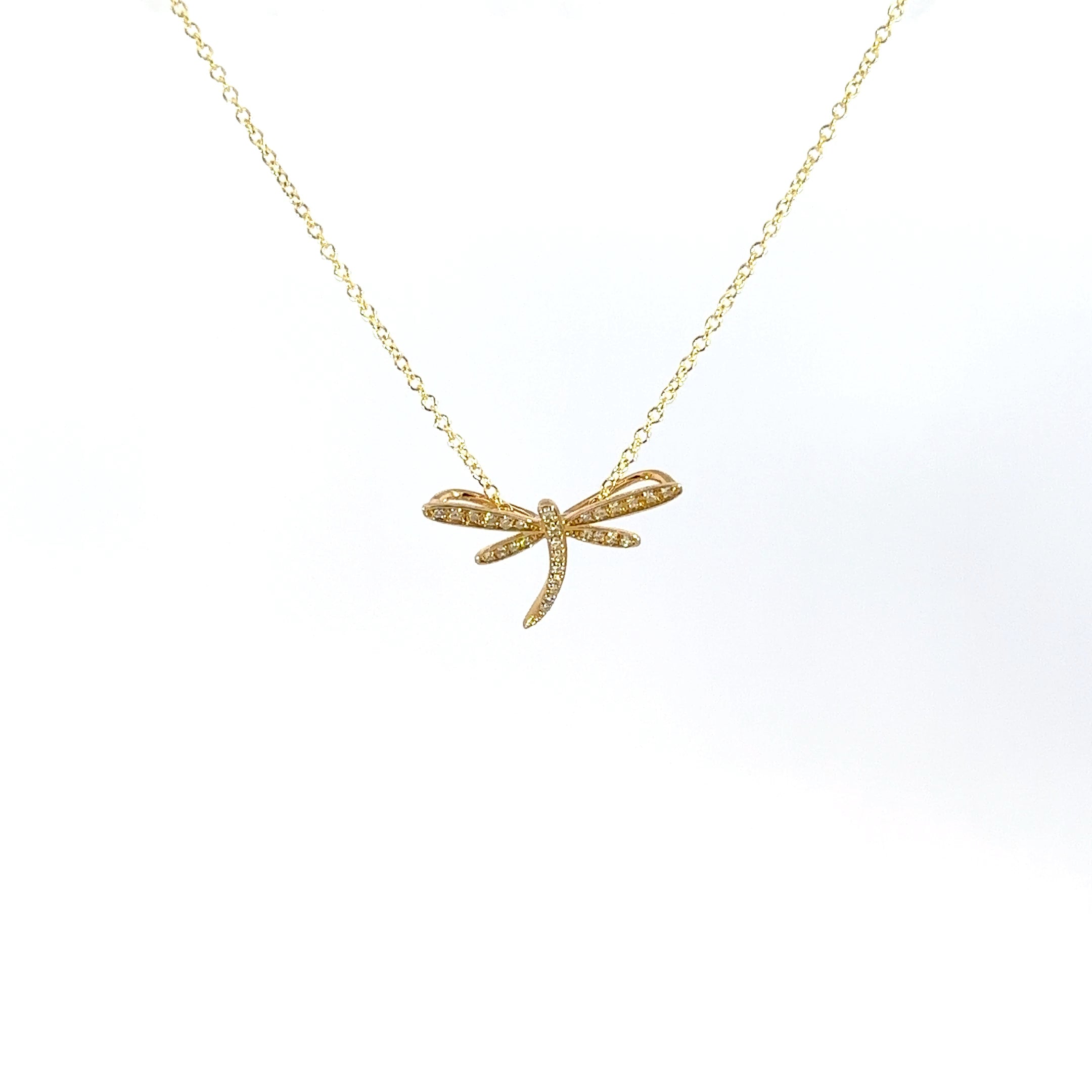 14K Yellow Gold Diamond Dragonfly Necklace