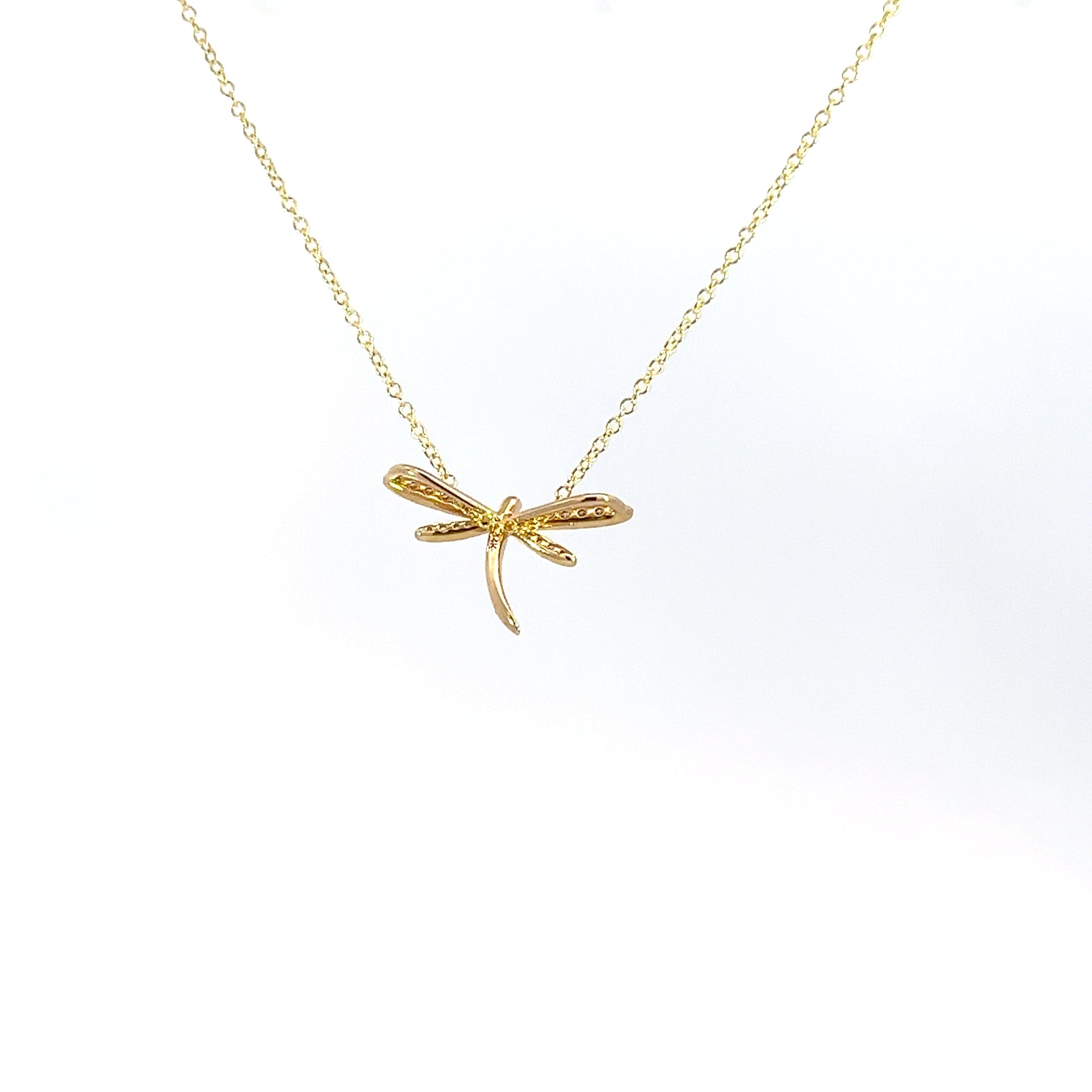 14K Yellow Gold Diamond Dragonfly Necklace