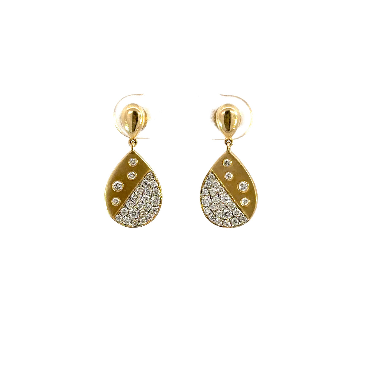 14K Yellow Gold Diamond Pear Shape Drop Earrings