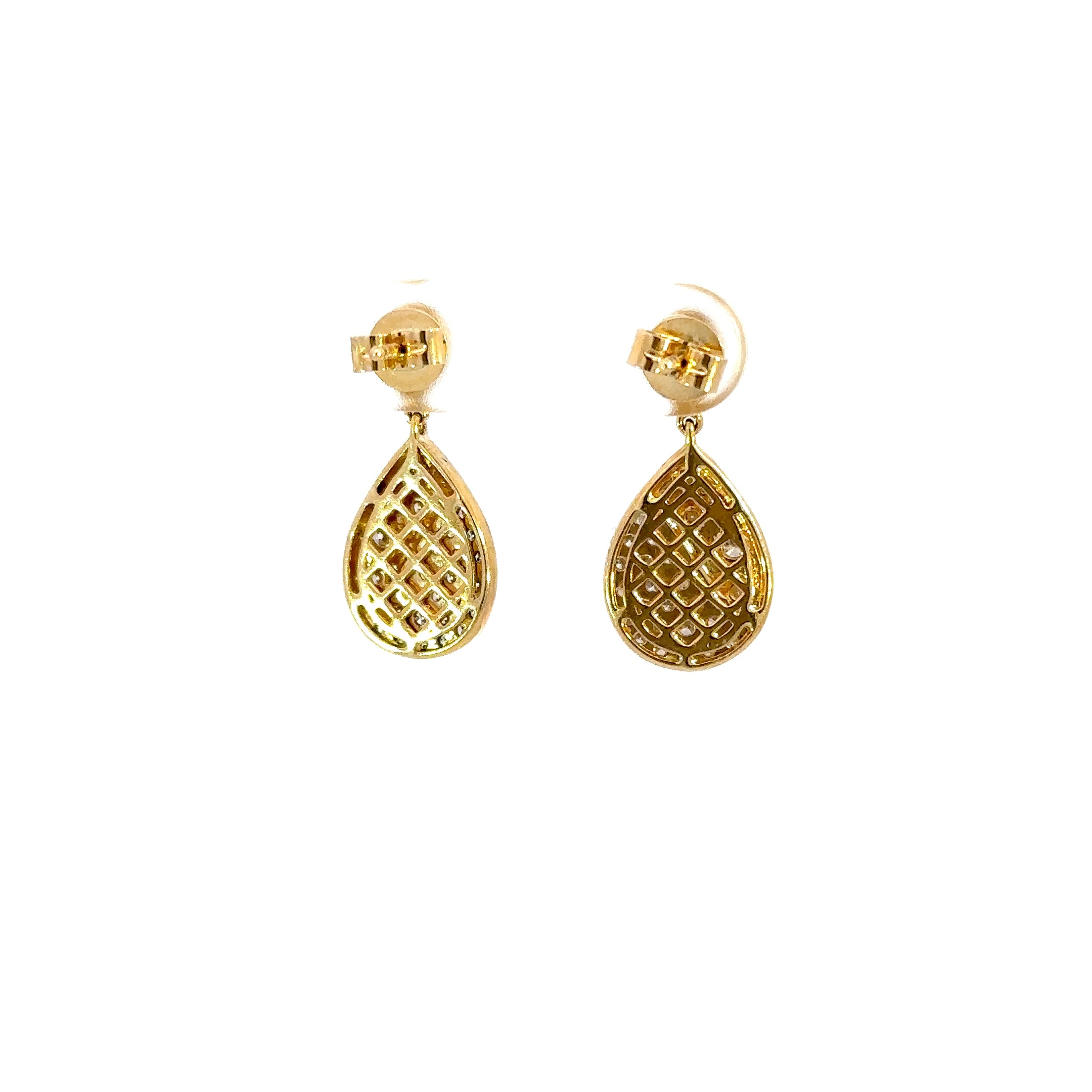 14K Yellow Gold Diamond Pear Shape Drop Earrings