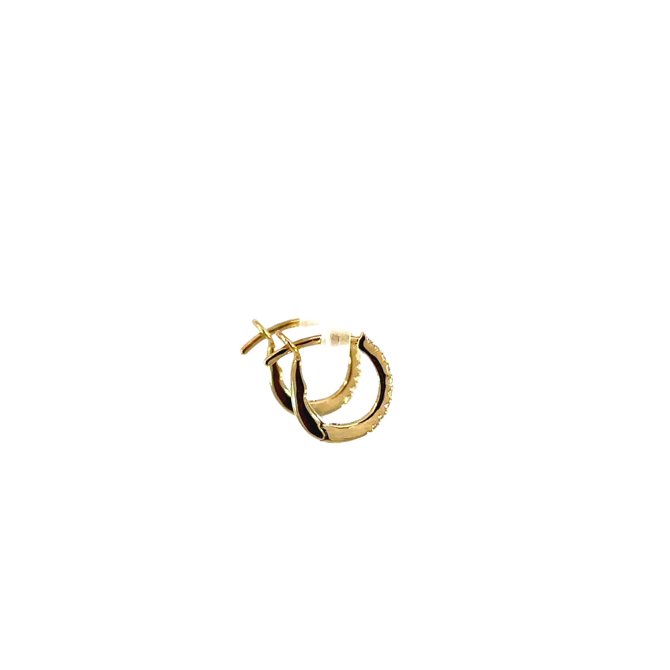 14K Yellow Gold Diamond Small Hoop Earrings