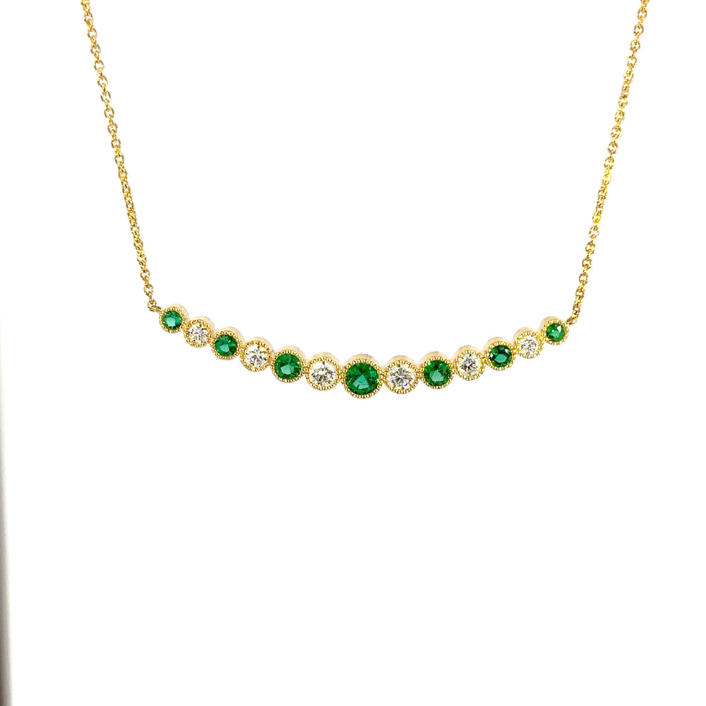 18K Yellow Gold Emerald & Diamond Bezel Gradient Smile Necklace