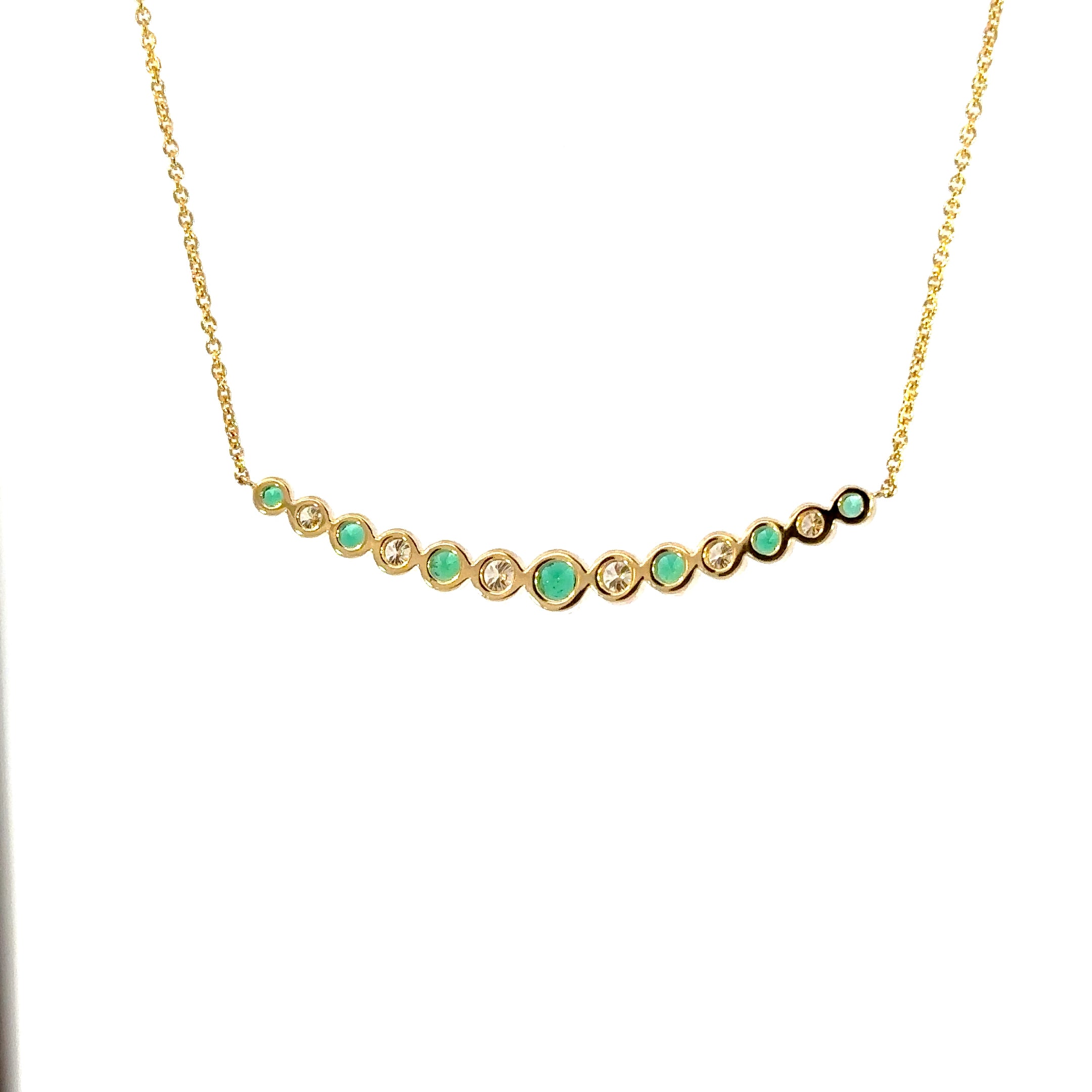 18K Yellow Gold Emerald & Diamond Bezel Gradient Smile Necklace