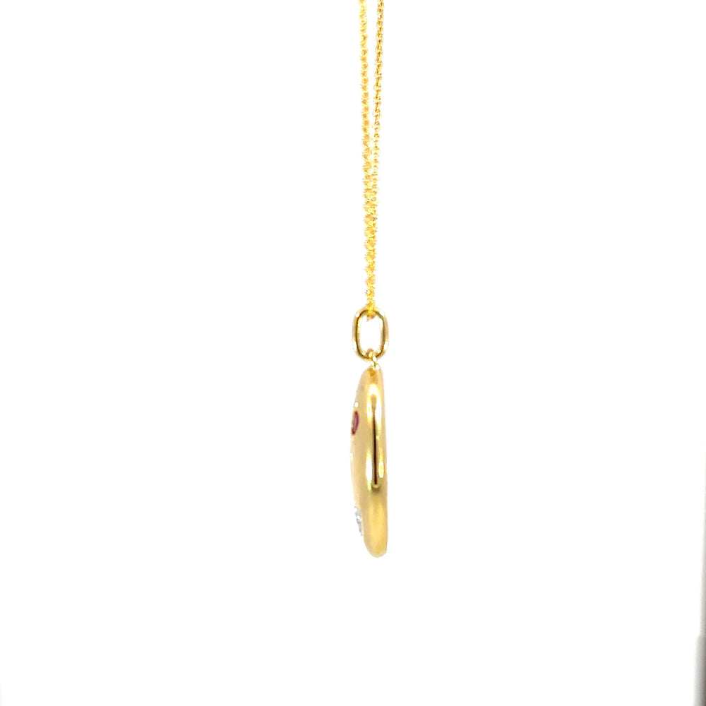 18K Gold Ruby Flower Necklace with Diamonds – Elegant Floral Pendant