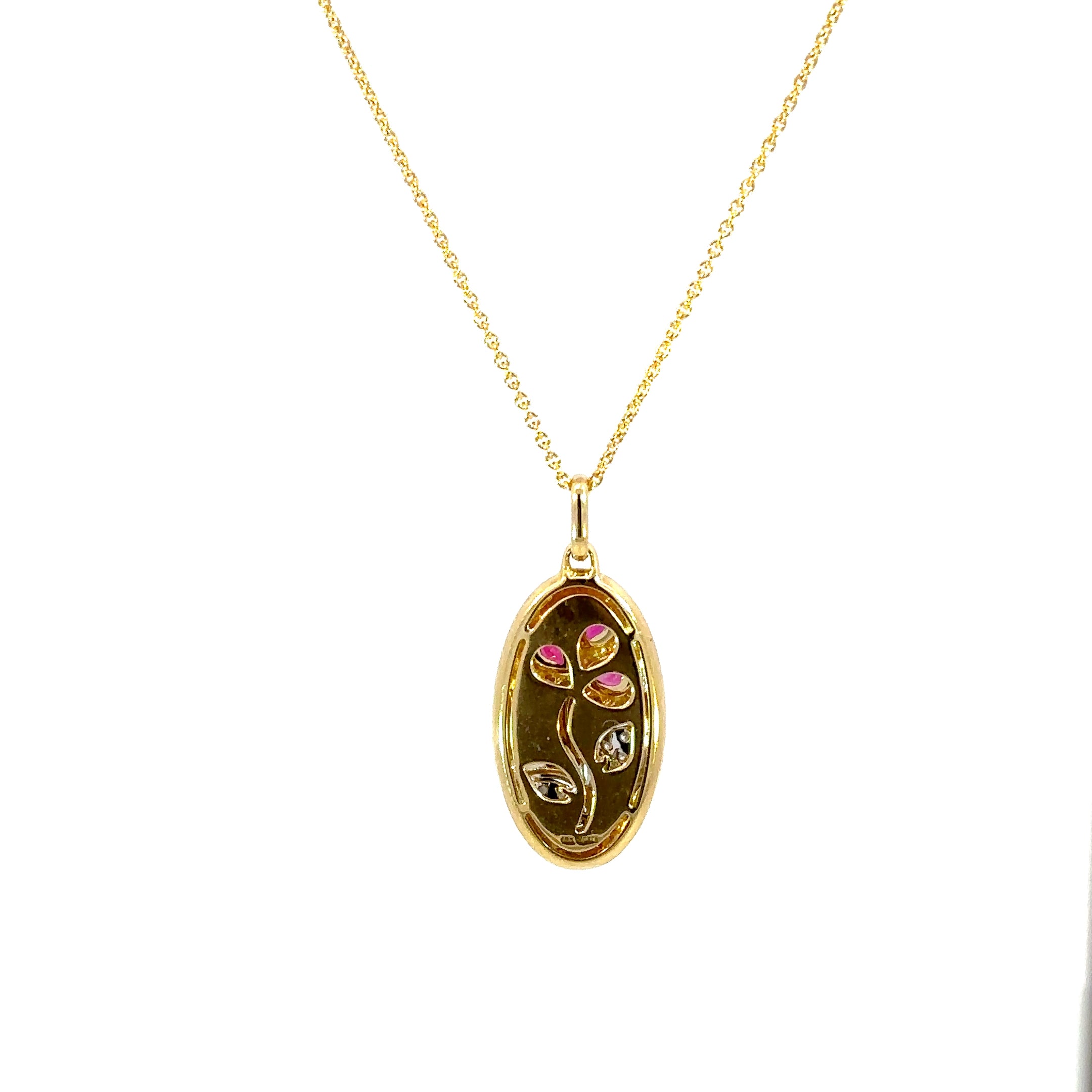 18K Gold Ruby Flower Necklace with Diamonds – Elegant Floral Pendant