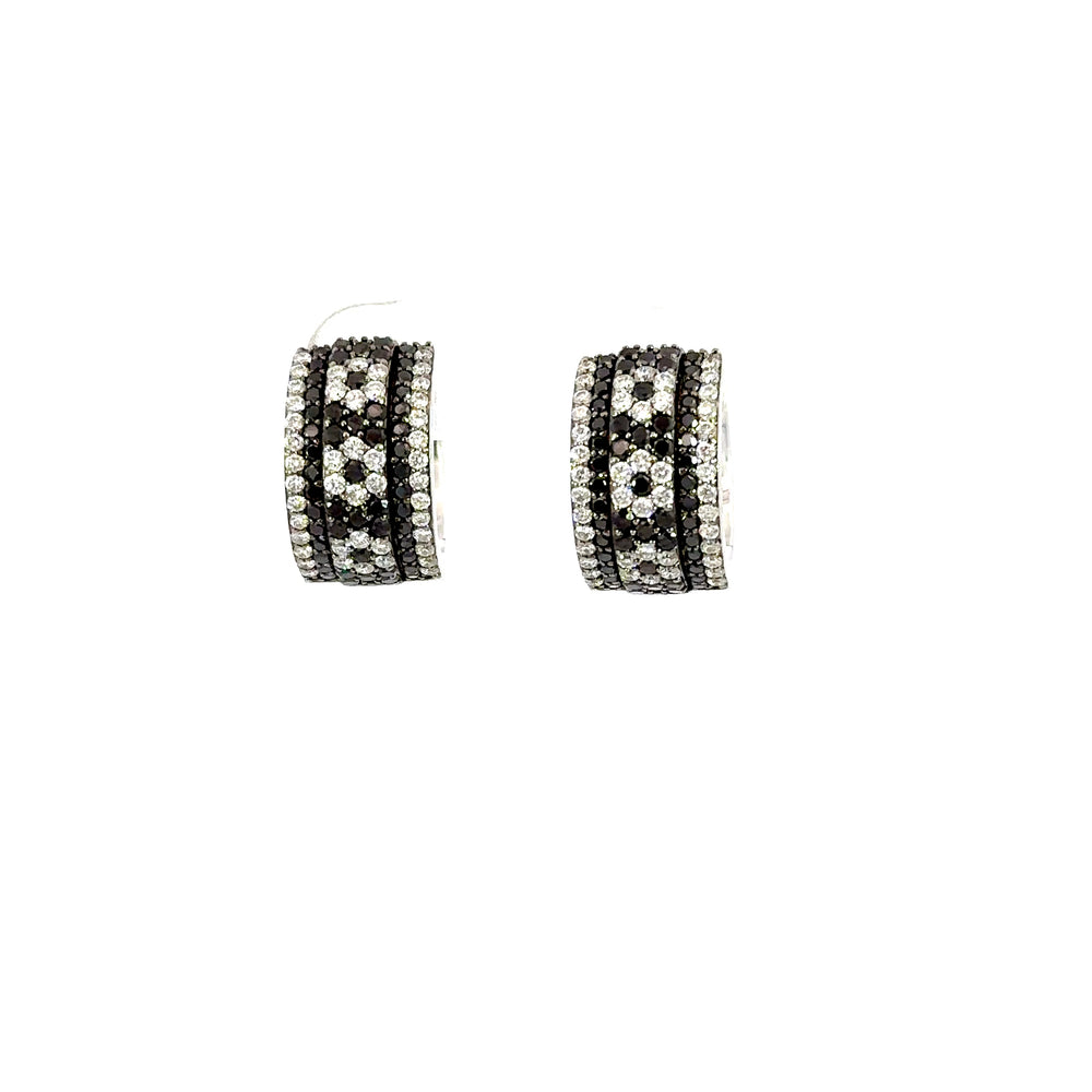 18K White Gold Black & White Diamond Huggie Earrings 1.25 Carat Total