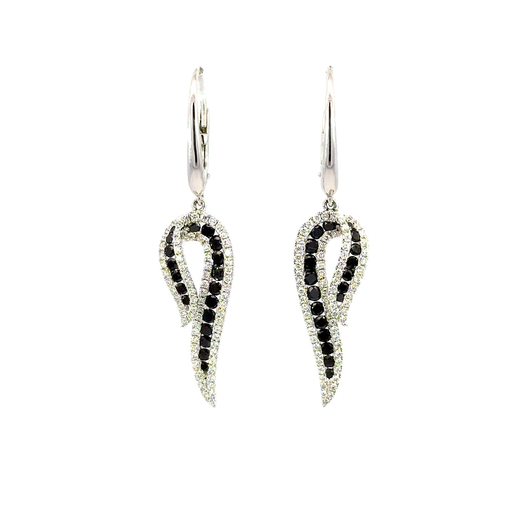 18K White Gold Black & White Diamond Wing Drop Earrings 1.63 Carat Total