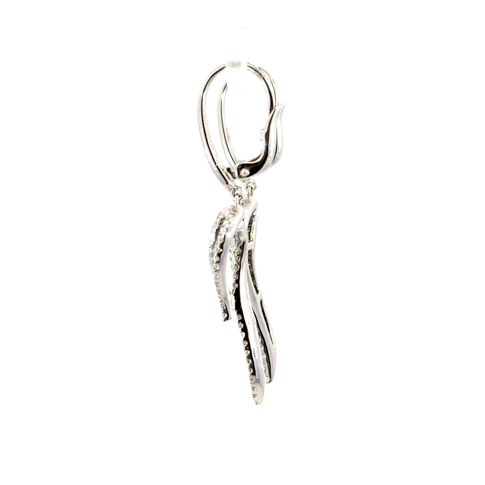 18K White Gold Black & White Diamond Wing Drop Earrings 1.63 Carat Total