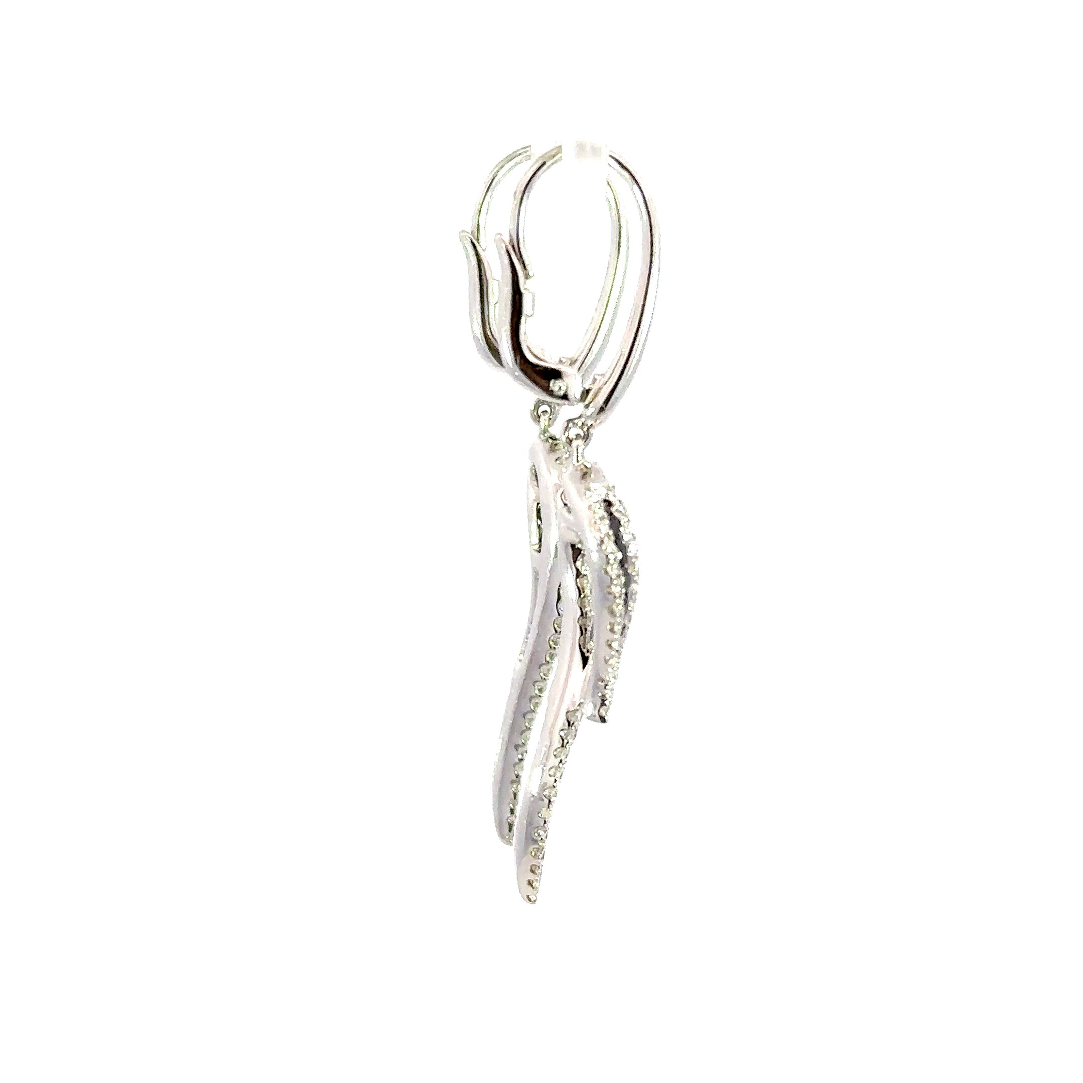18K White Gold Black & White Diamond Wing Drop Earrings 1.63 Carat Total