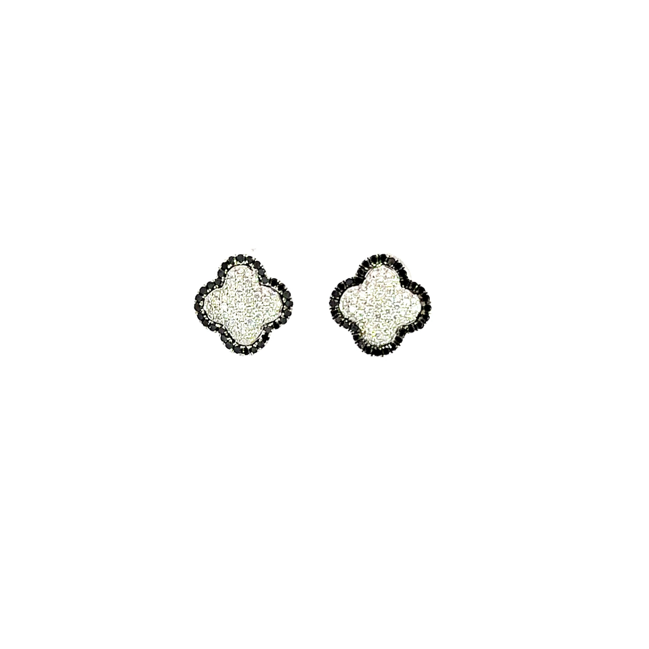 18K White Gold Black & White Diamond Clover Earrings