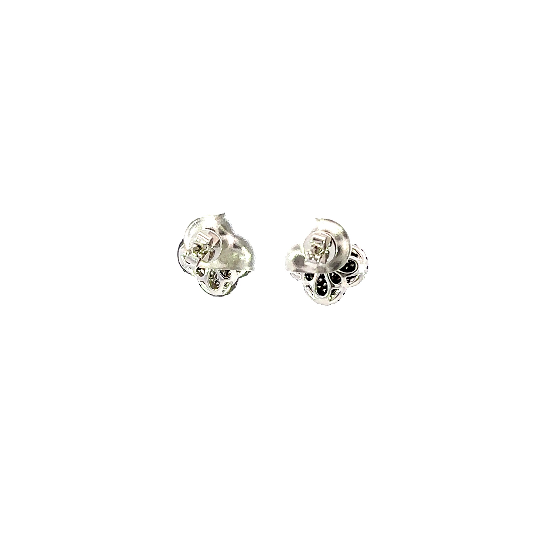 18K White Gold Black & White Diamond Clover Earrings