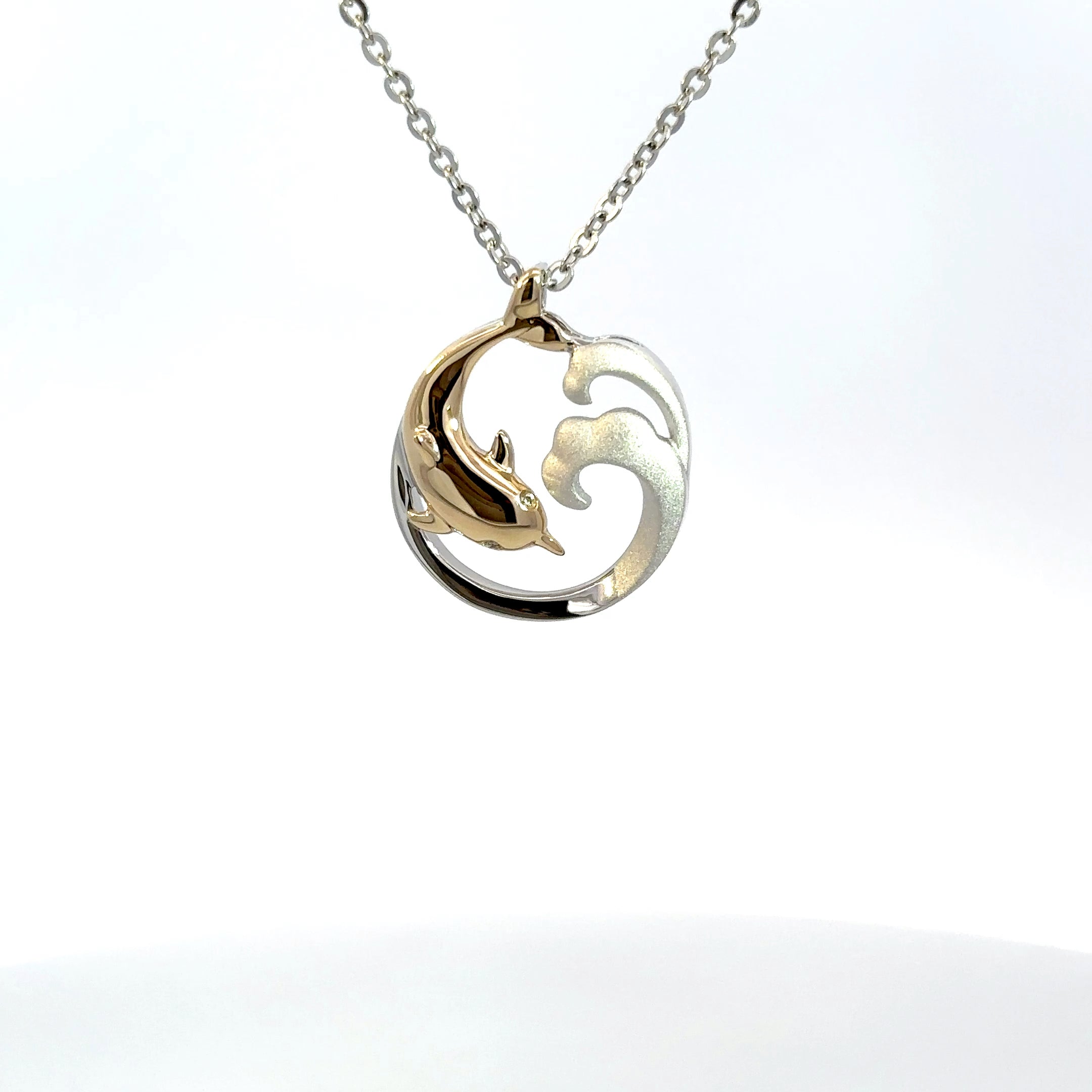 Sterling Silver & 14K Yellow Gold Dolphin Pendant Necklace with Diamonds