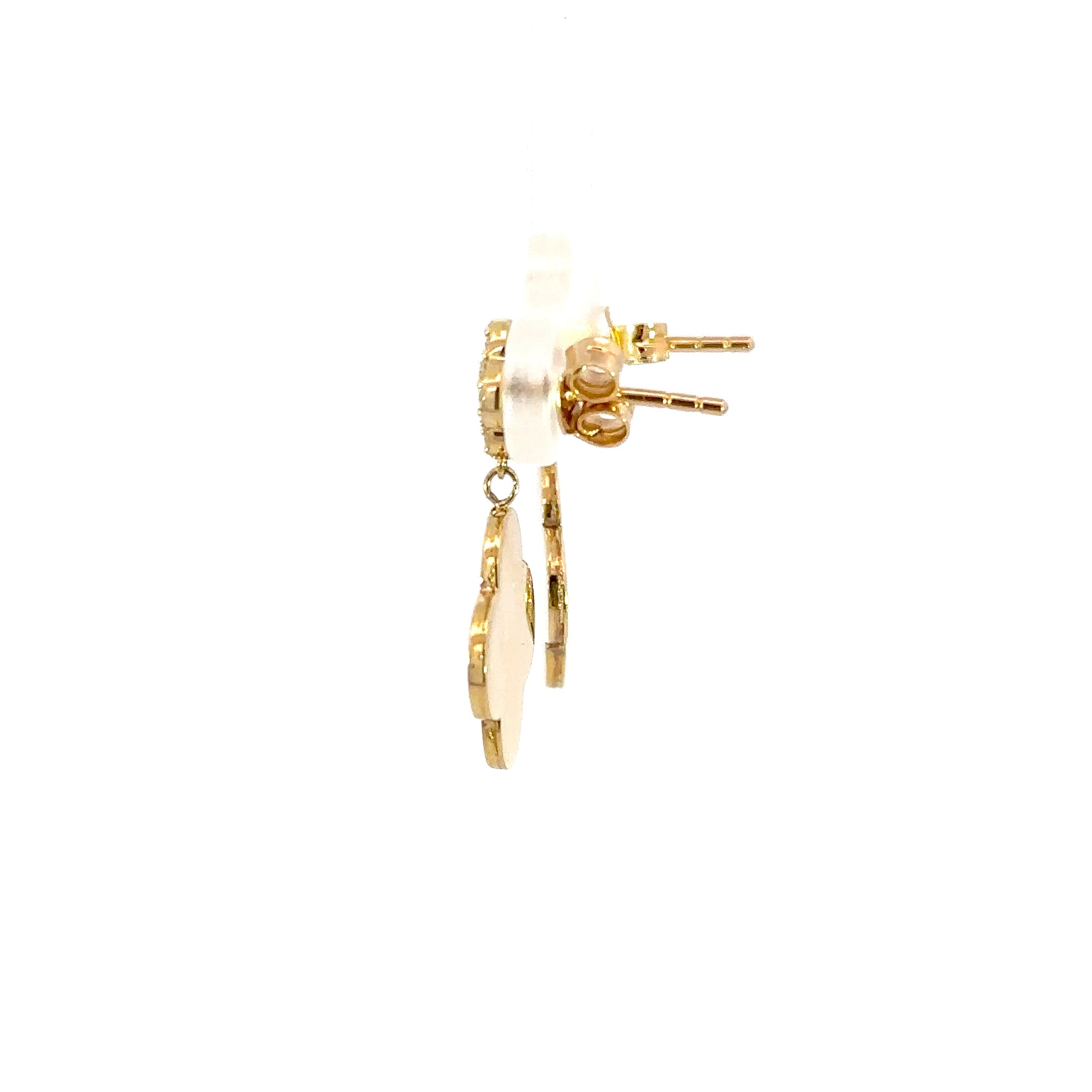 14K Yellow Gold Mother of Pearl Clover Dangle Earrings with Diamonds