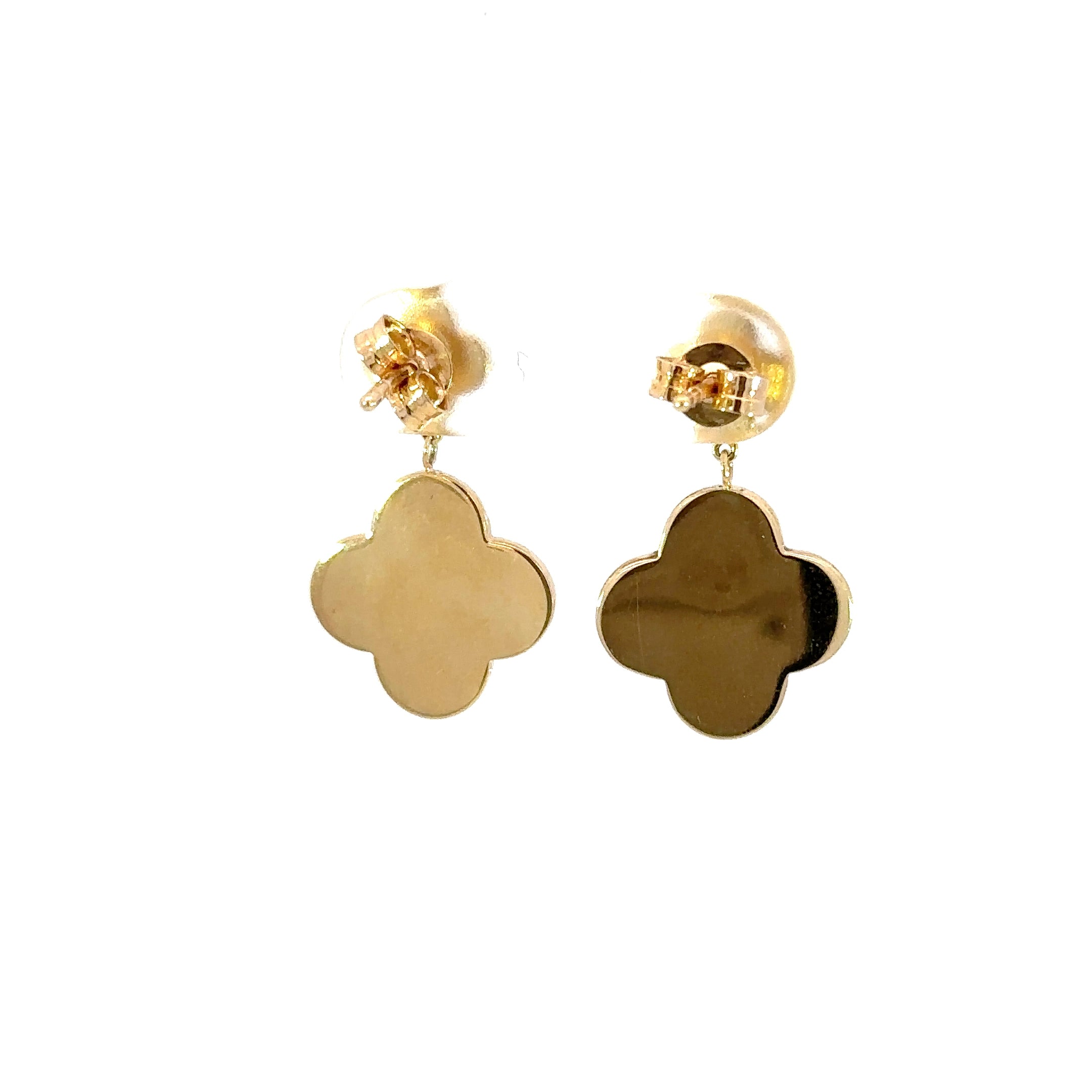 14K Yellow Gold Mother of Pearl Clover Dangle Earrings with Diamonds