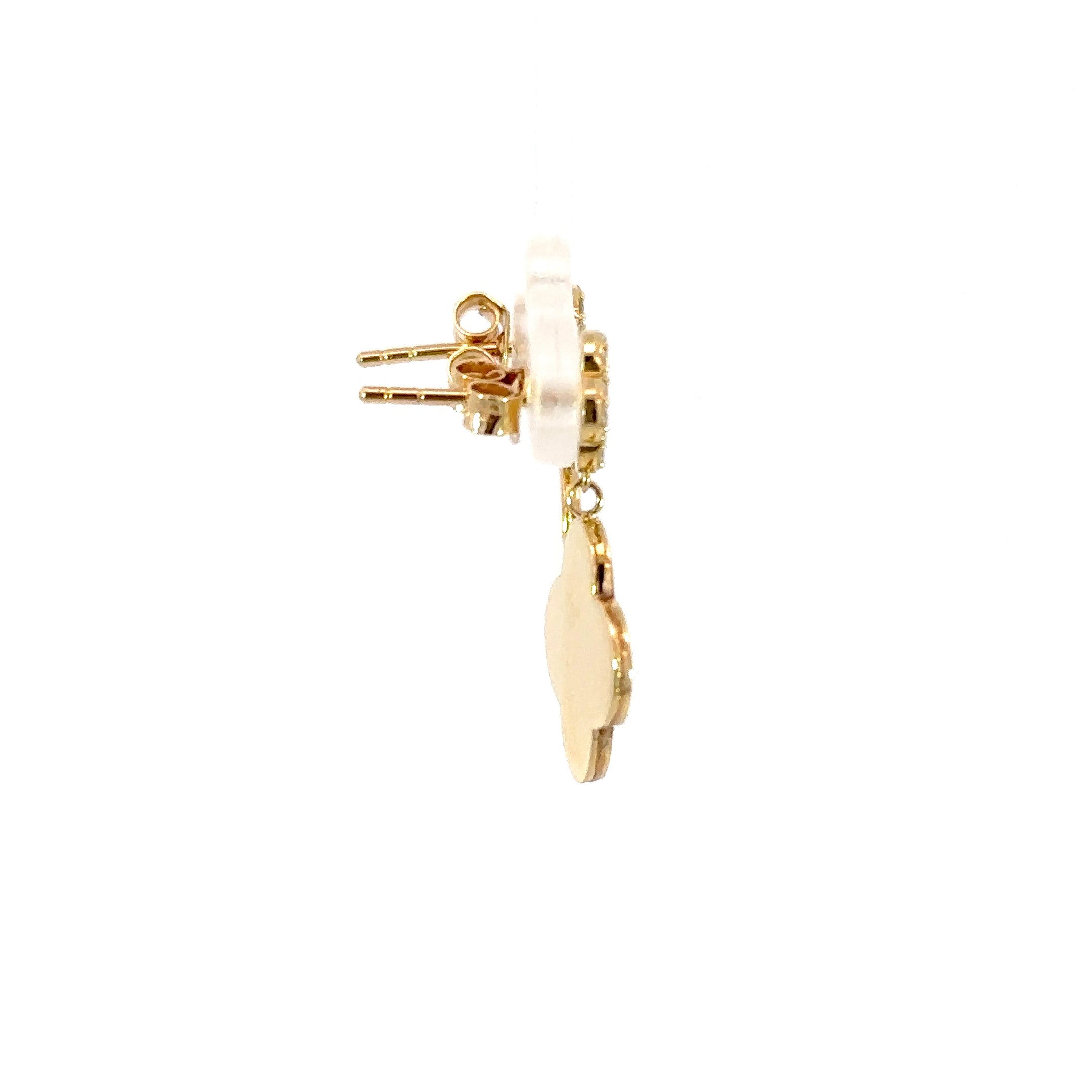 14K Yellow Gold Mother of Pearl Clover Dangle Earrings with Diamonds