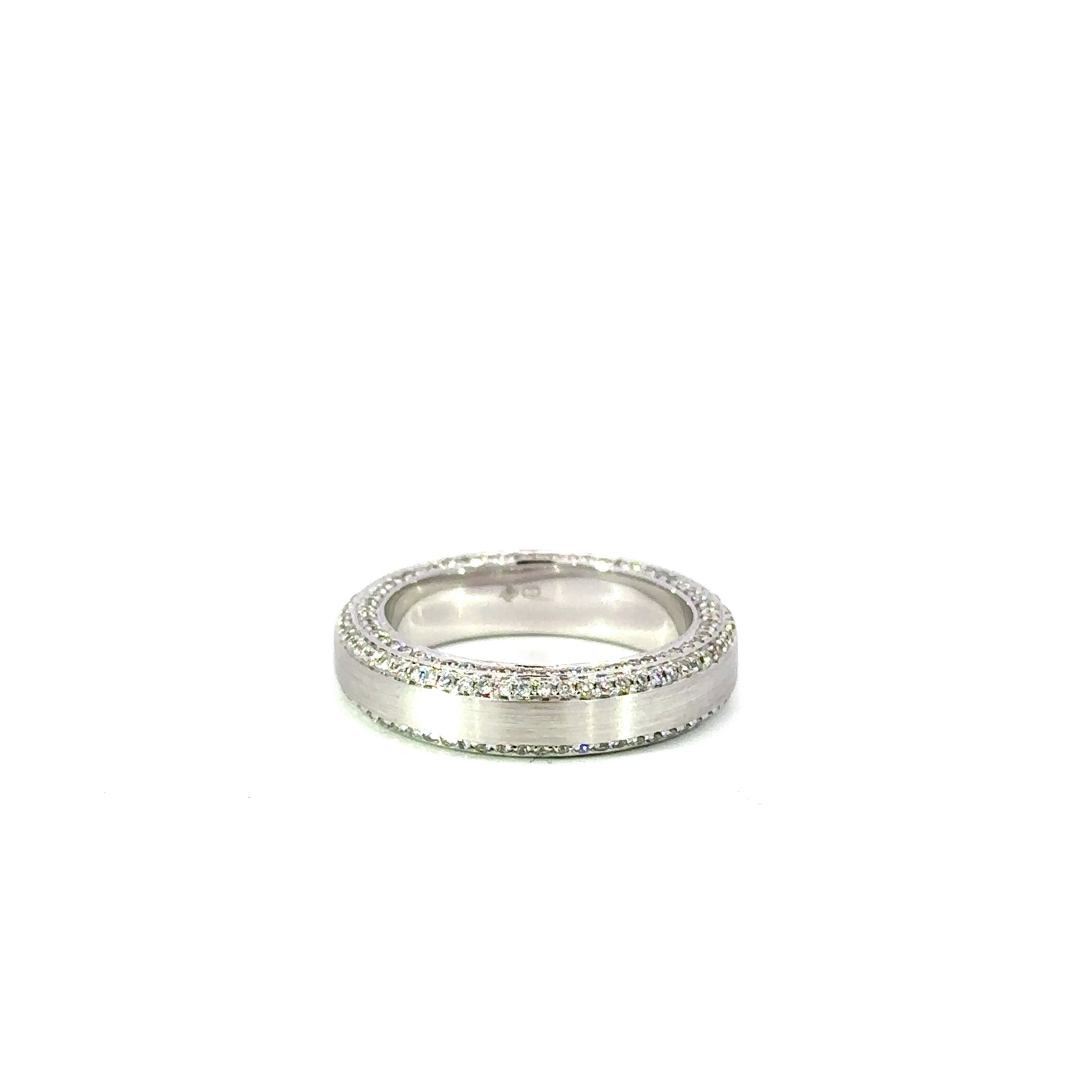 18K White Gold Diamond Band Ring with Milgrain Detail