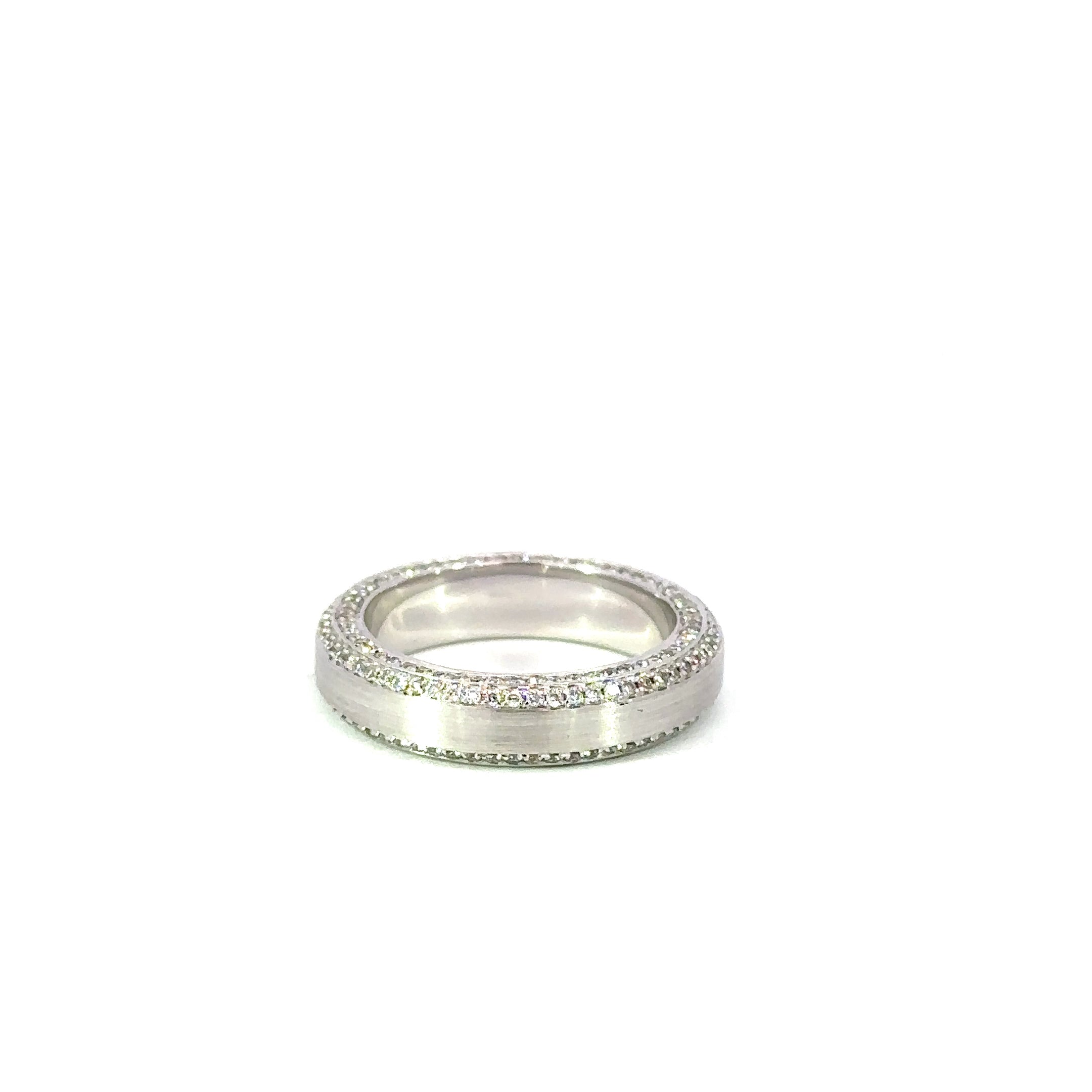 18K White Gold Diamond Band Ring with Milgrain Detail