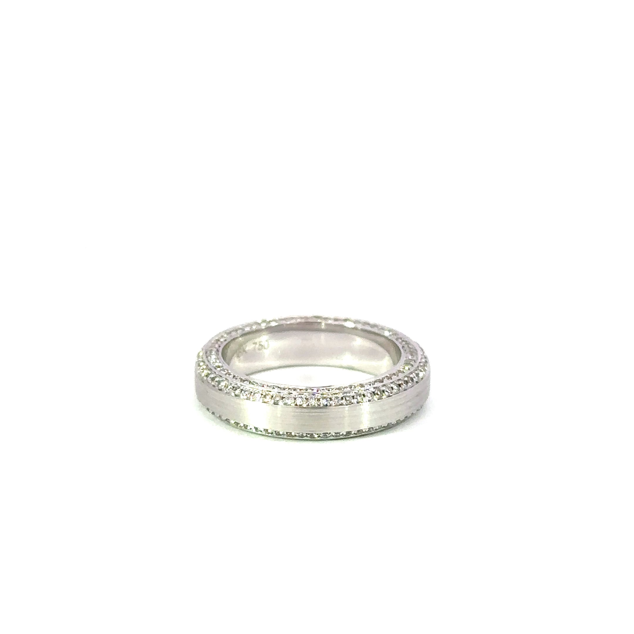 18K White Gold Diamond Band Ring with Milgrain Detail