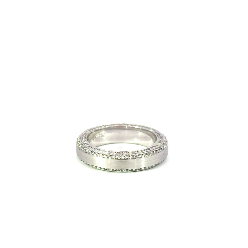 18K White Gold Diamond Band Ring with Milgrain Detail