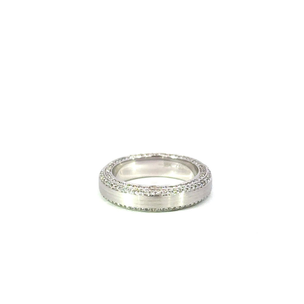 18K White Gold Diamond Band Ring with Milgrain Detail