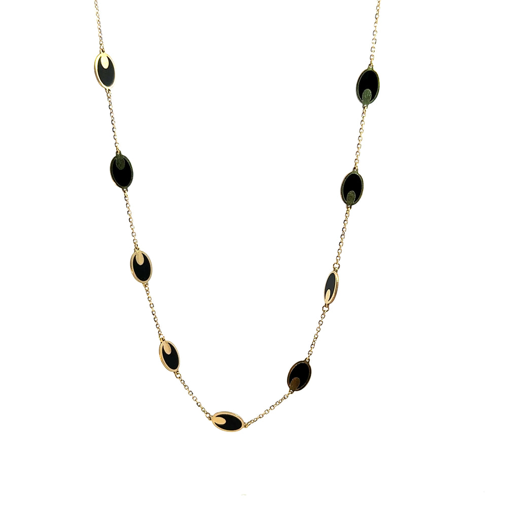 14K Yellow Gold Black Onyx Oval Station Necklace