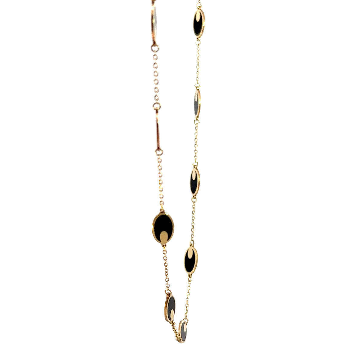 14K Yellow Gold Black Onyx Oval Station Necklace