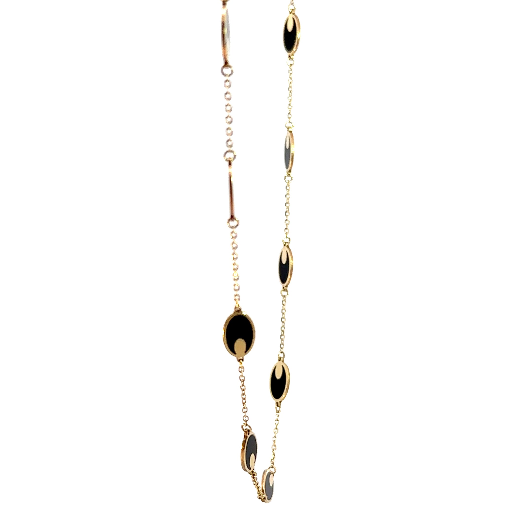 14K Yellow Gold Black Onyx Oval Station Necklace