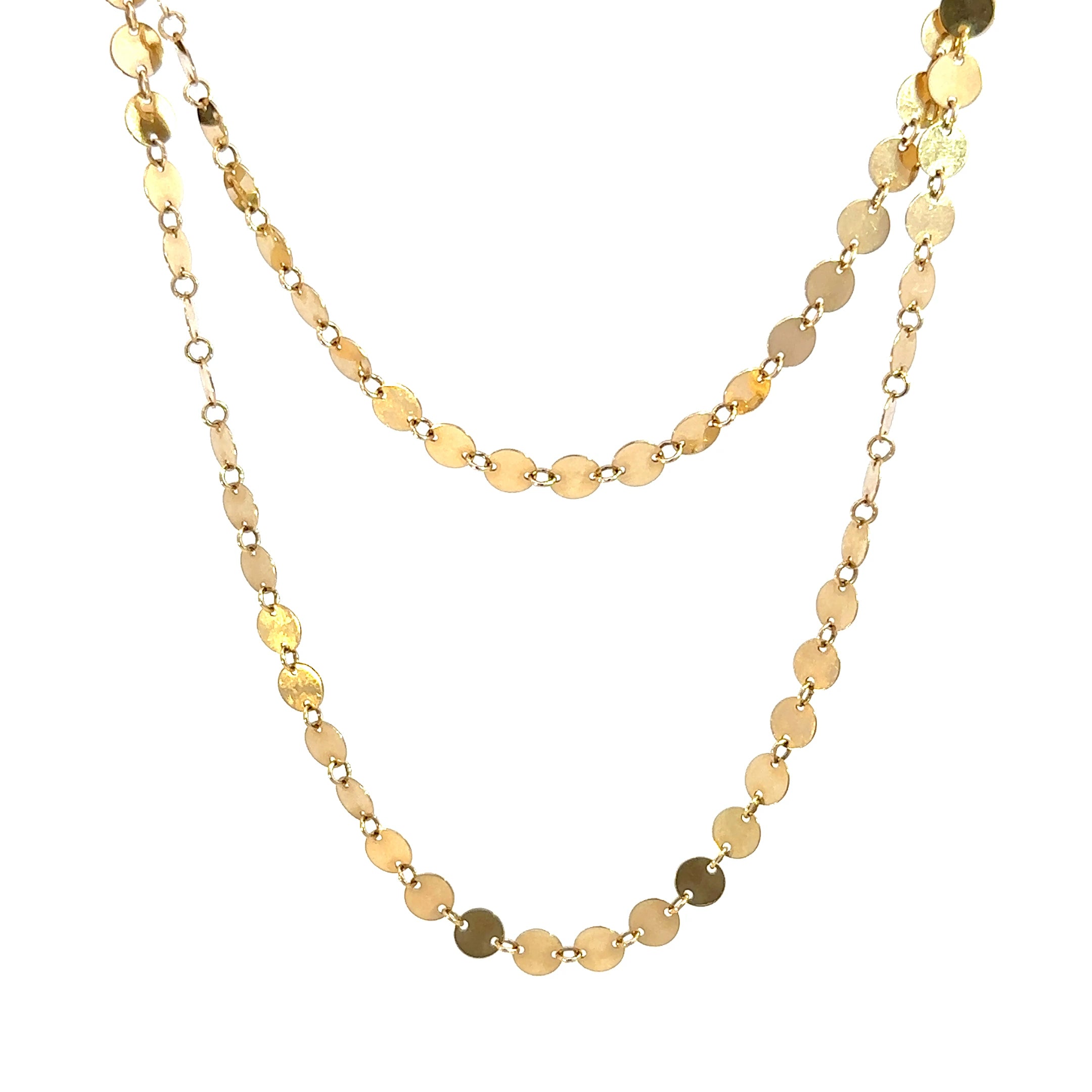 14K Gold Disc Necklace 20 Inch – Flat Disk Chain Shimmer Necklace