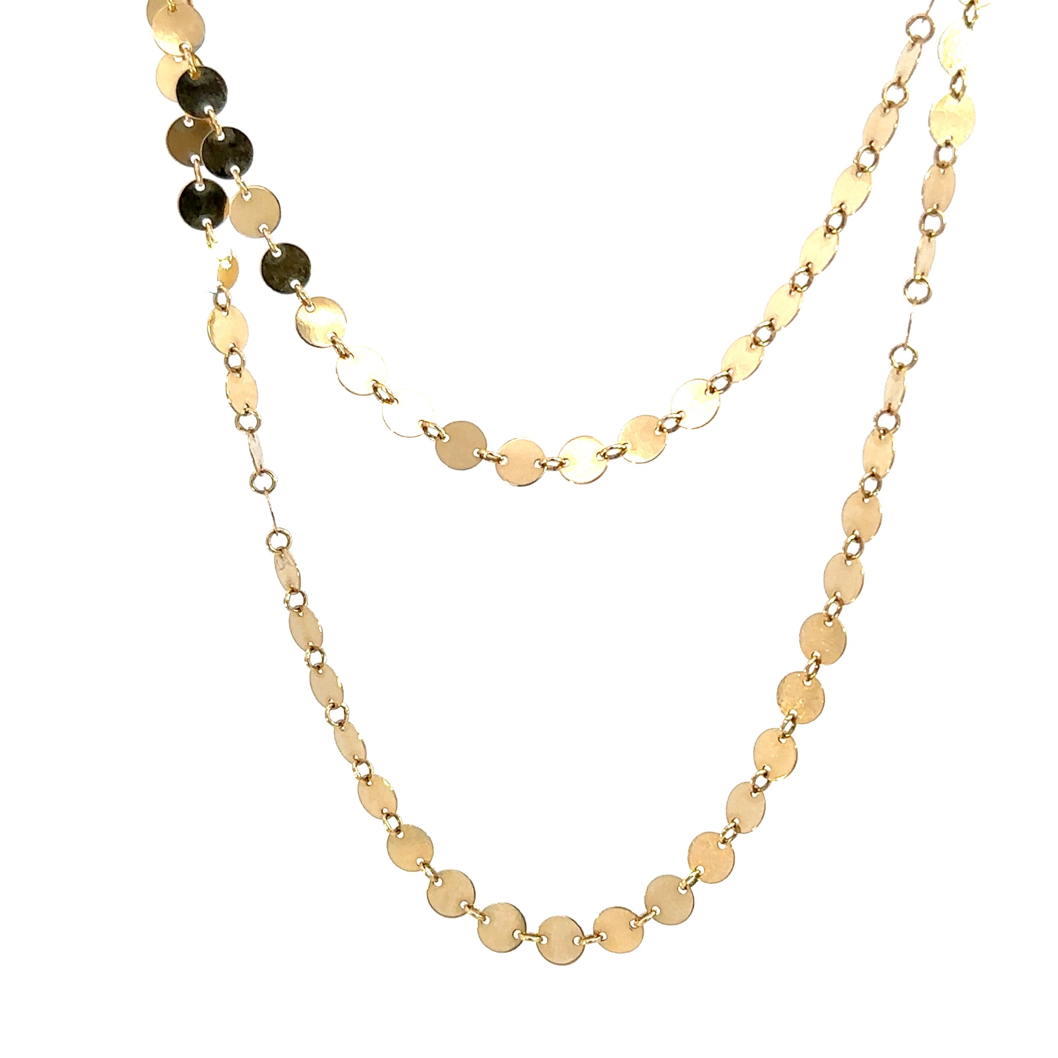 14K Gold Disc Necklace 20 Inch – Flat Disk Chain Shimmer Necklace