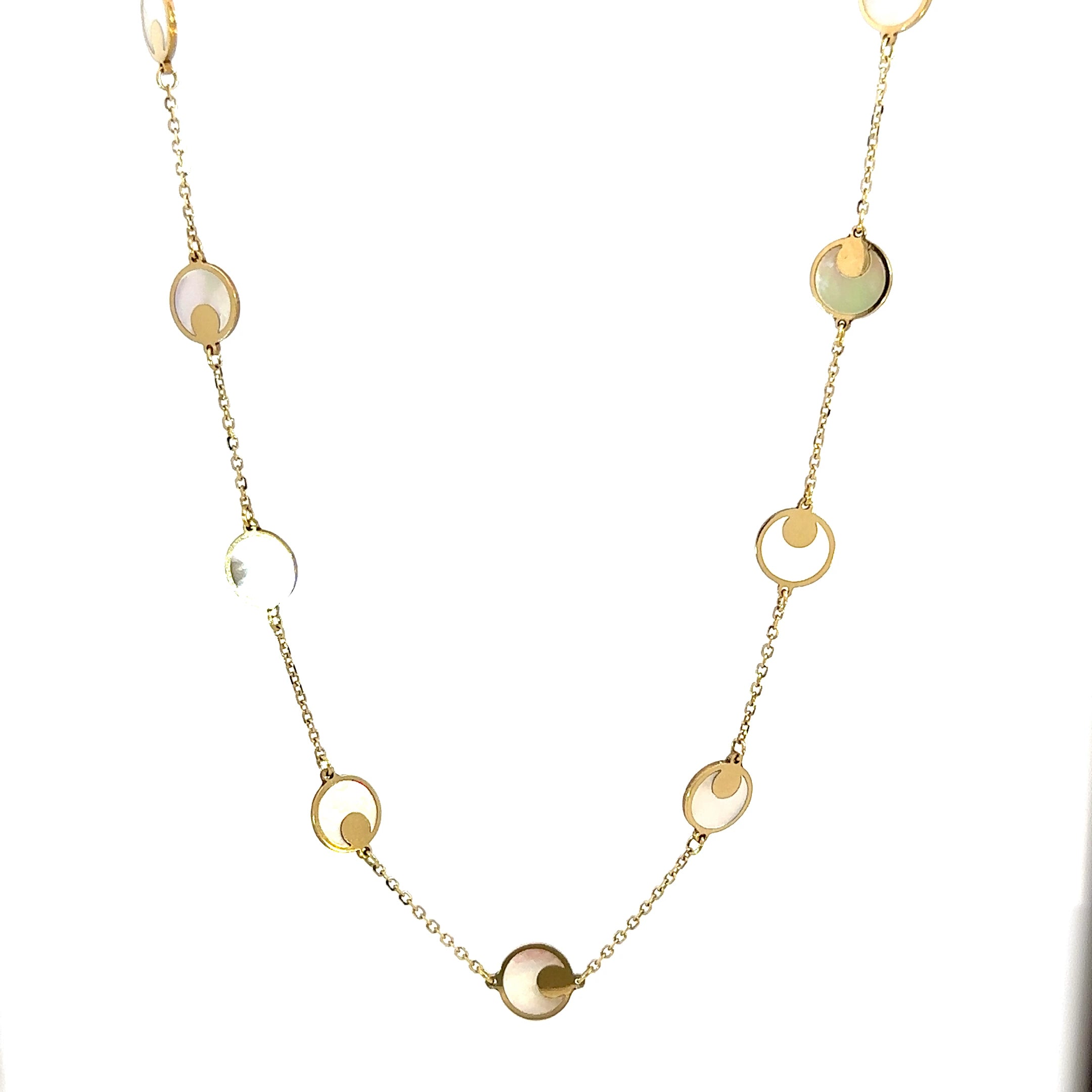 14K Yellow Gold Mother of Pearl Disc Station Necklace
