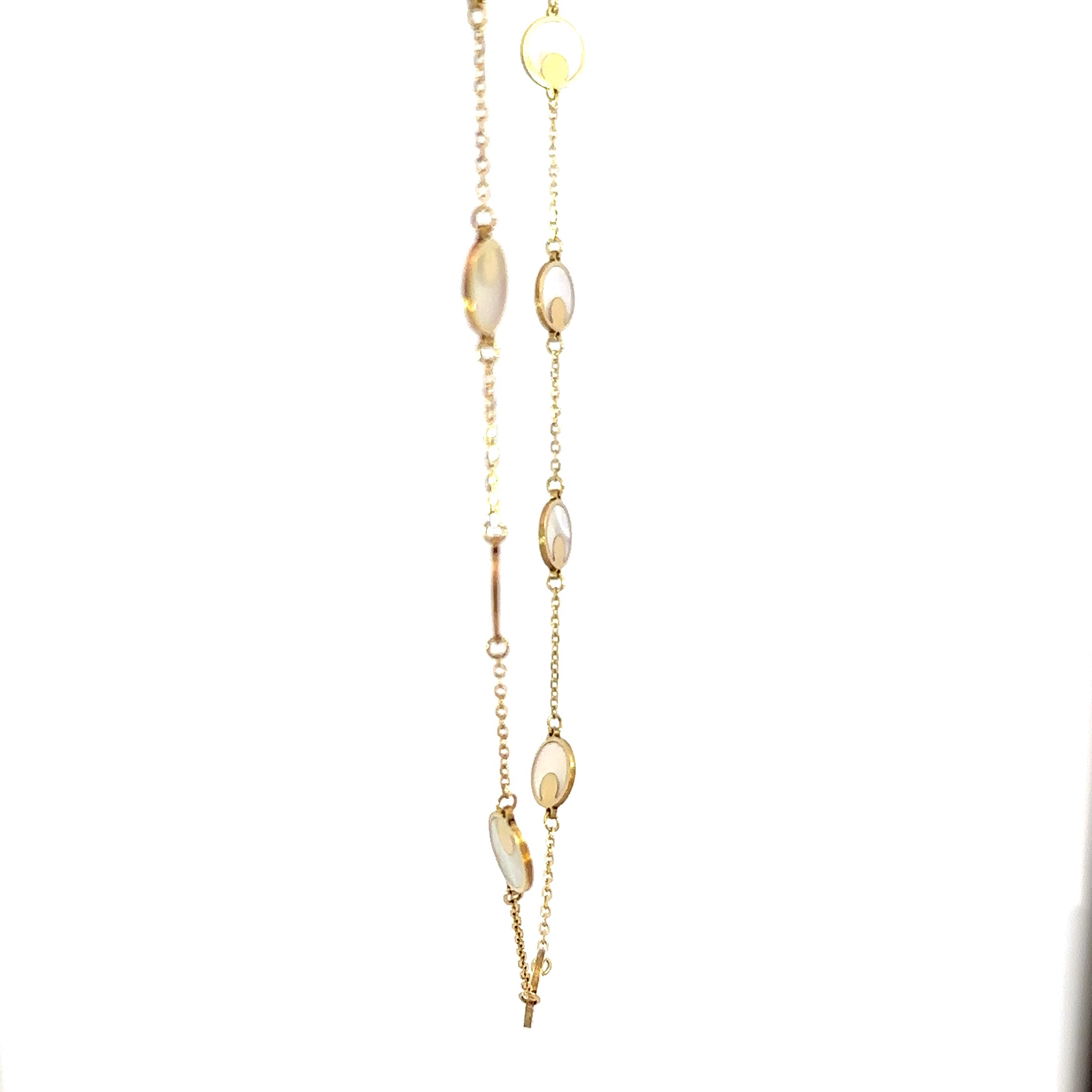 14K Yellow Gold Mother of Pearl Disc Station Necklace