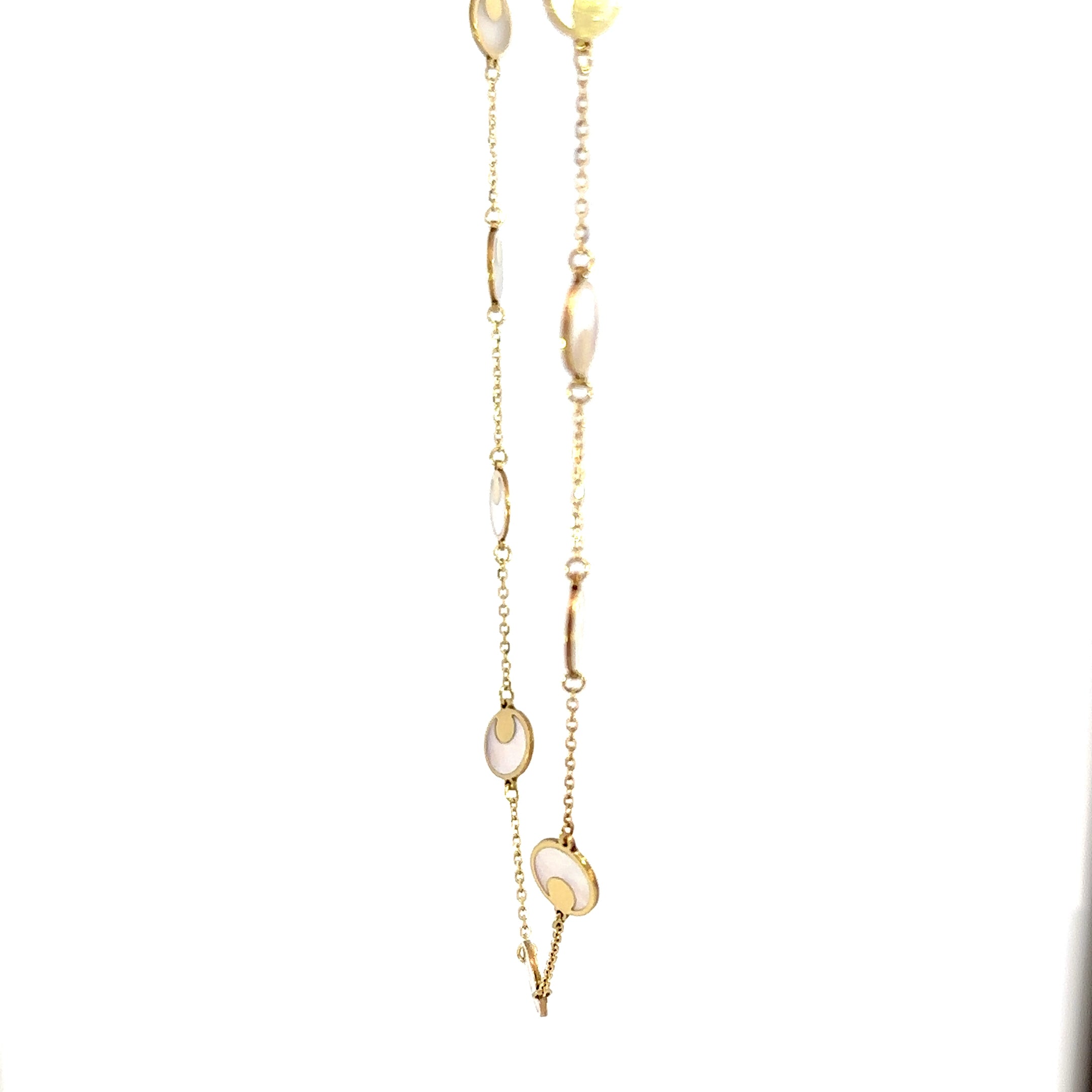 14K Yellow Gold Mother of Pearl Disc Station Necklace