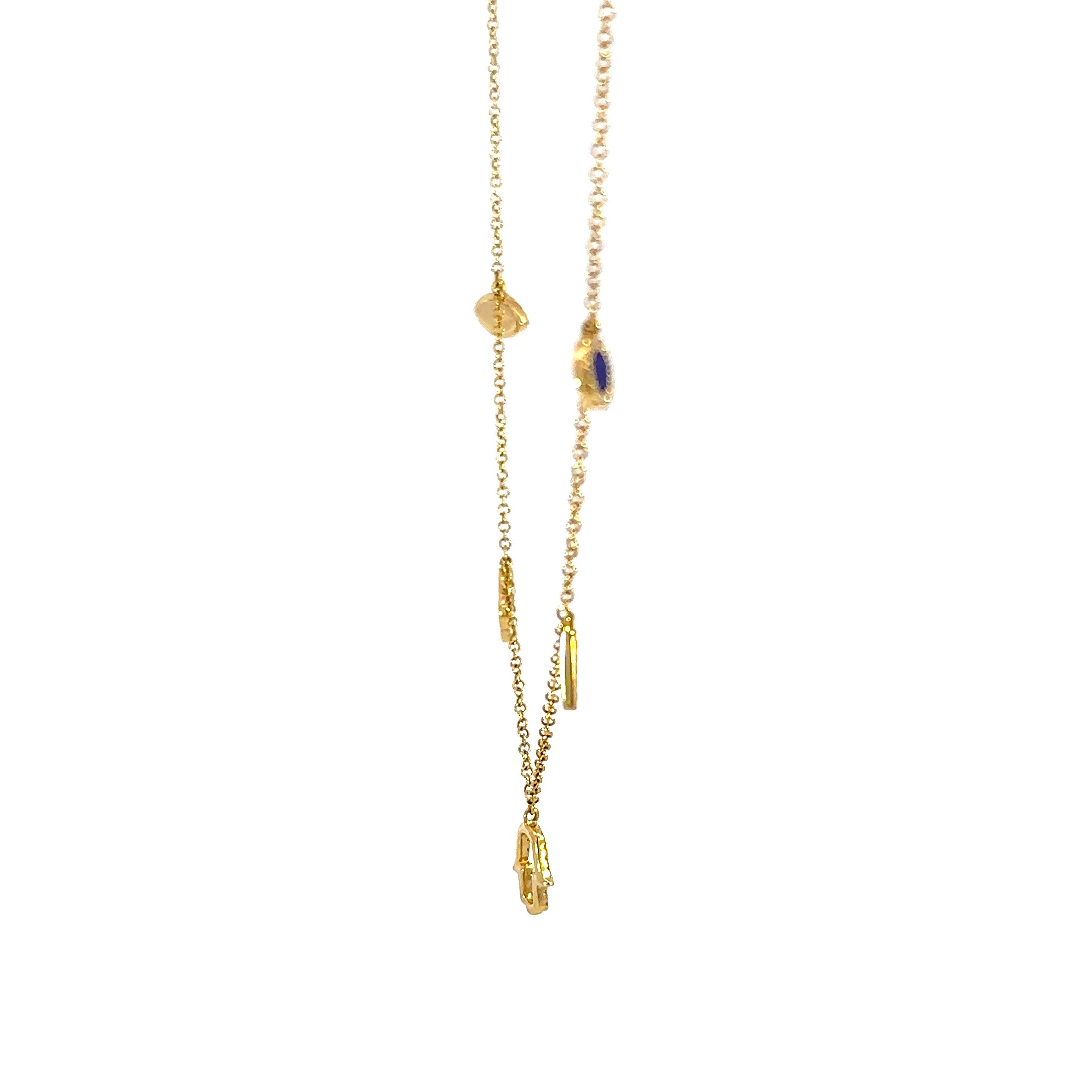 14K Yellow Gold Hamsa, Clover & Evil Eye Diamond Charm Necklace