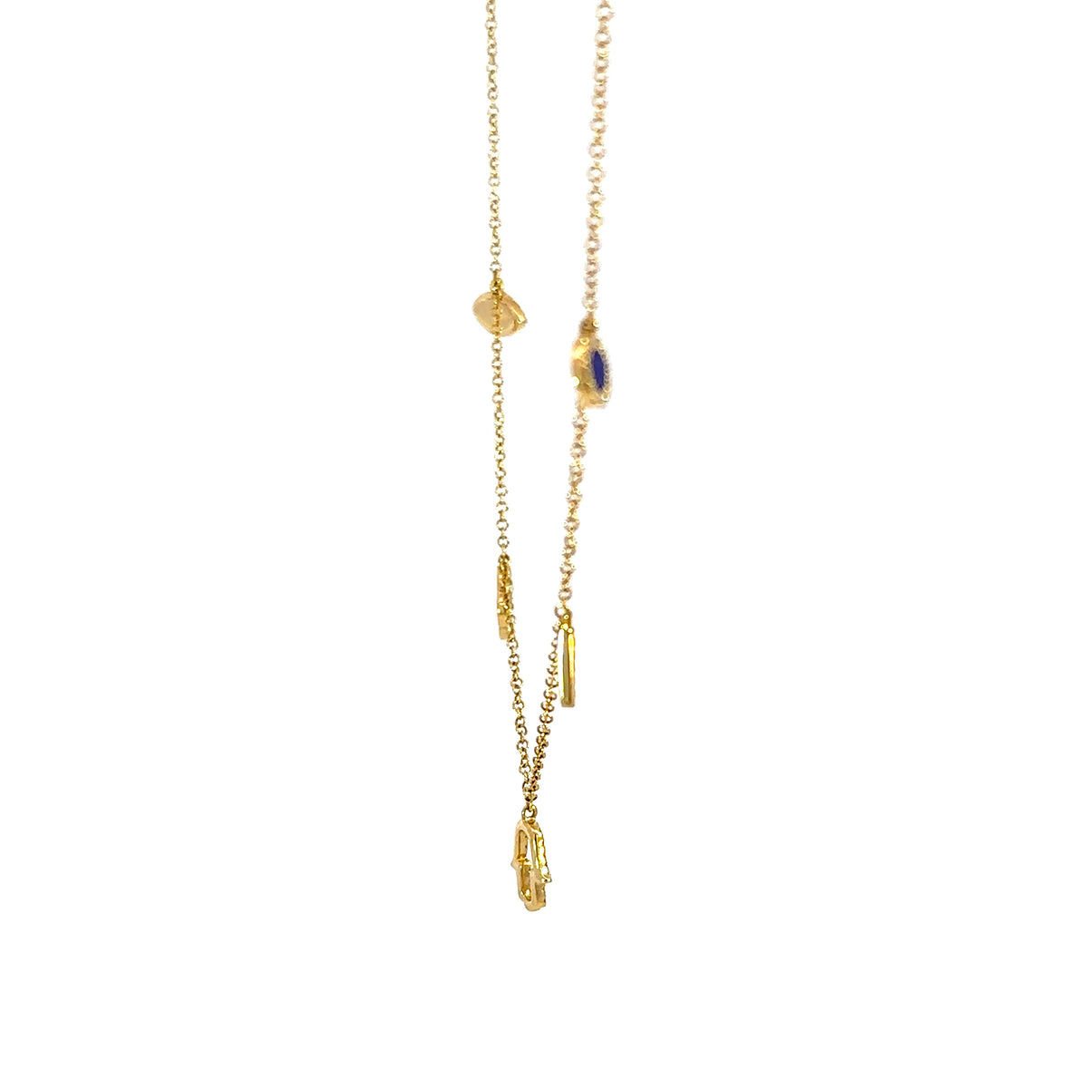 14K Yellow Gold Hamsa, Clover & Evil Eye Diamond Charm Necklace