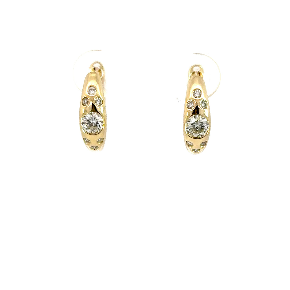 14K Yellow Gold Diamond Domed Oval Hoop Earrings