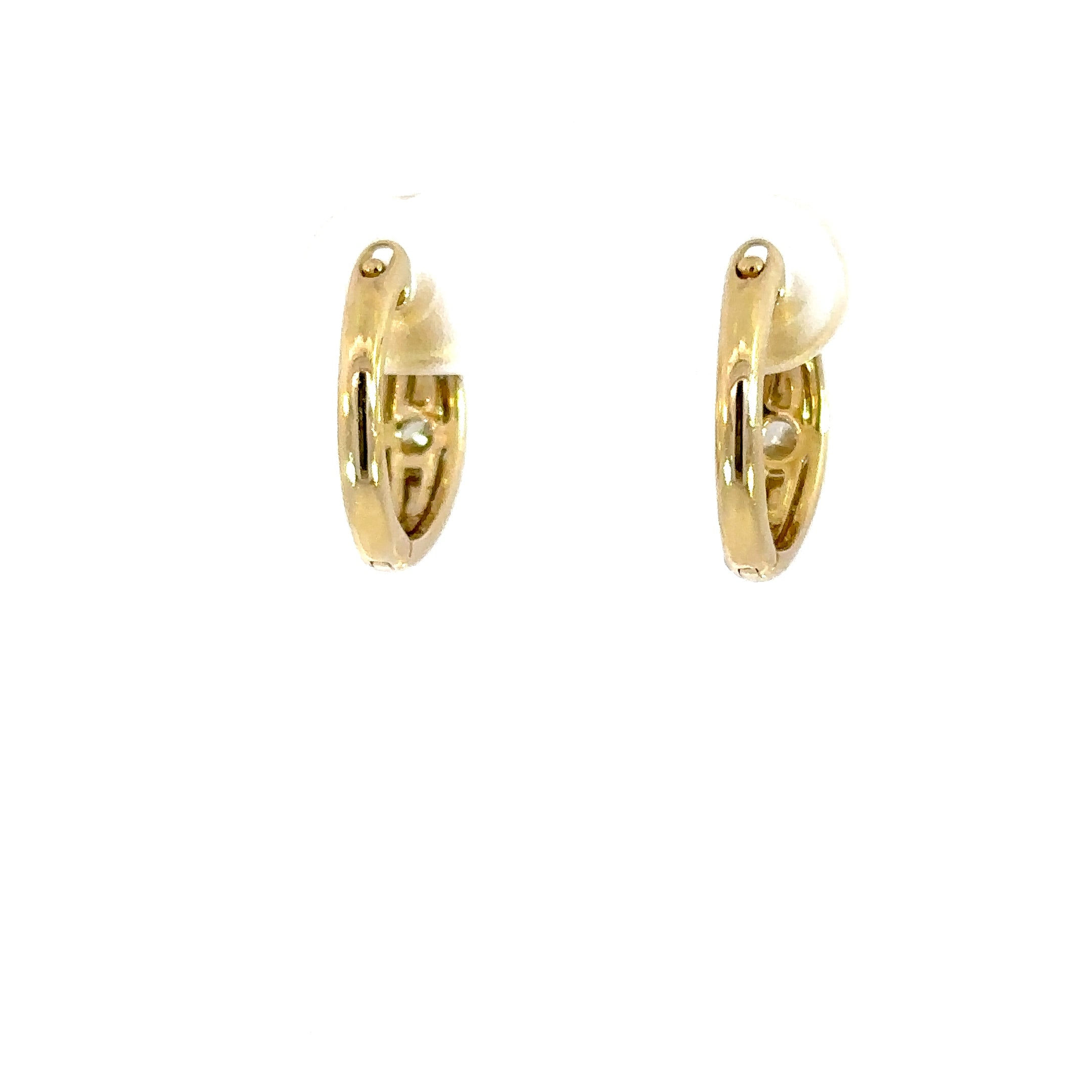 14K Yellow Gold Diamond Domed Oval Hoop Earrings