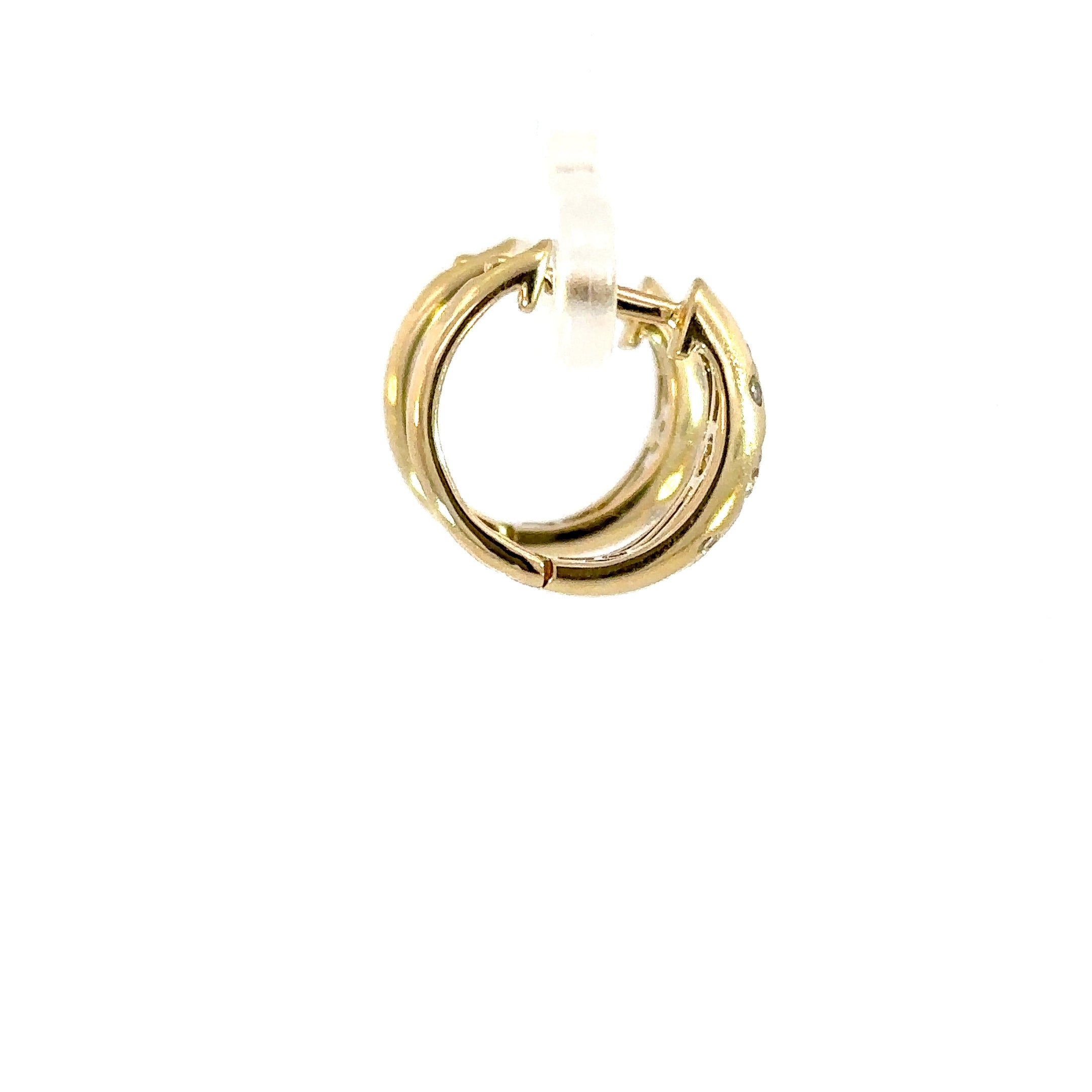 14K Yellow Gold Diamond Domed Oval Hoop Earrings