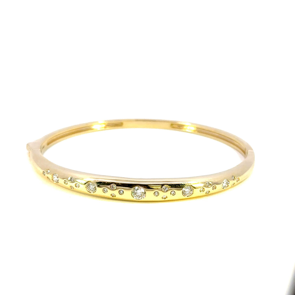14K Yellow Gold Domed Diamond Bangle Bracelet