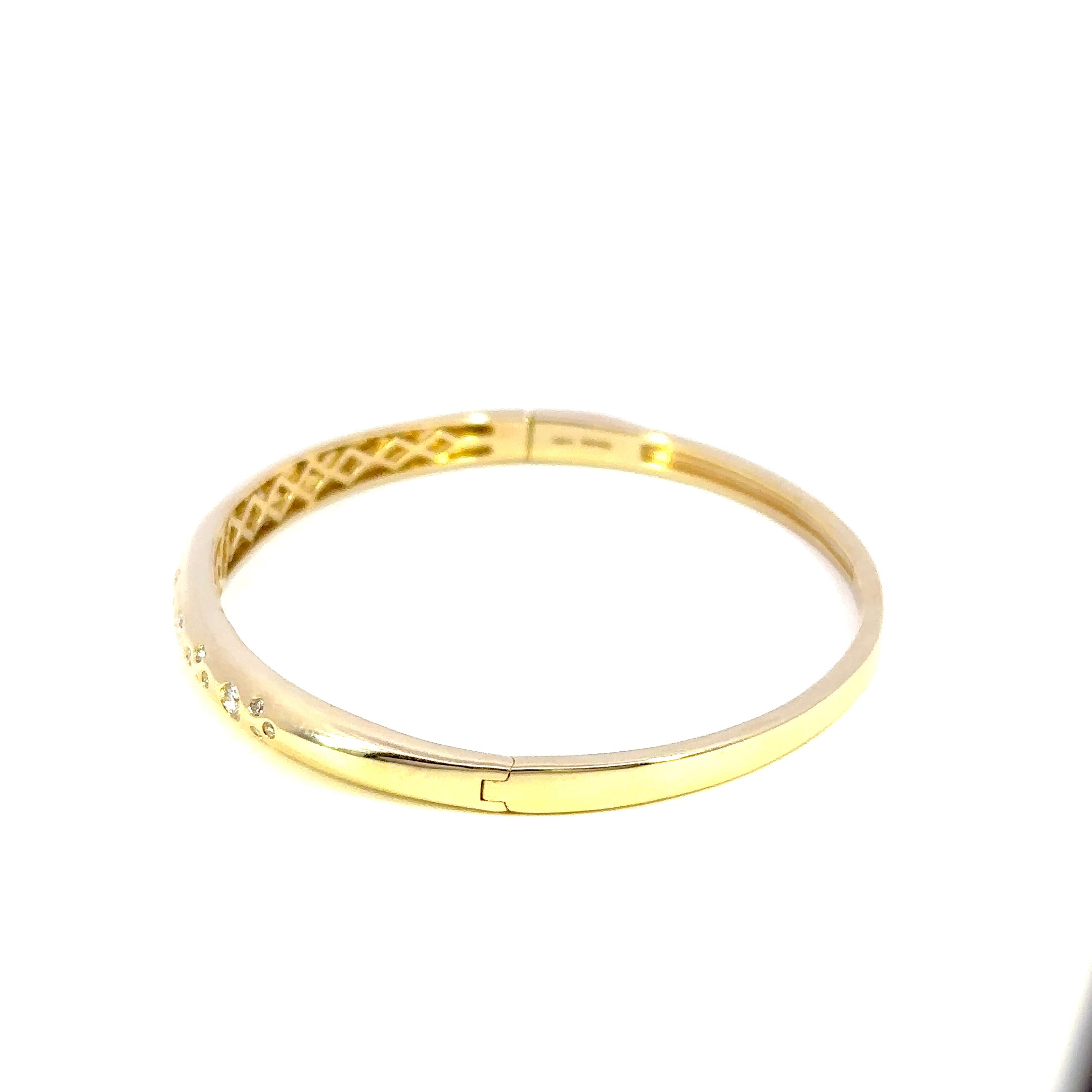 14K Yellow Gold Domed Diamond Bangle Bracelet