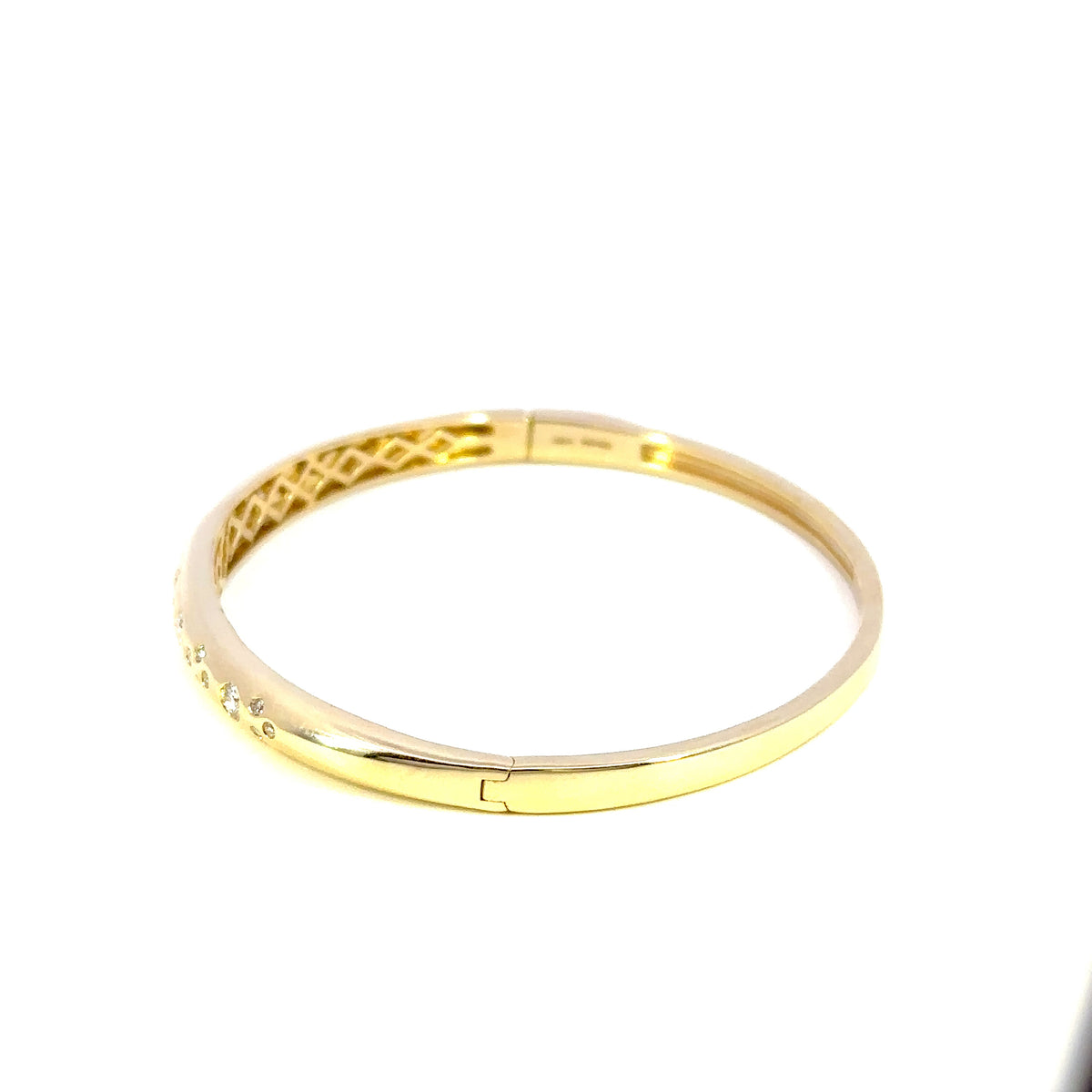 14K Yellow Gold Domed Diamond Bangle Bracelet