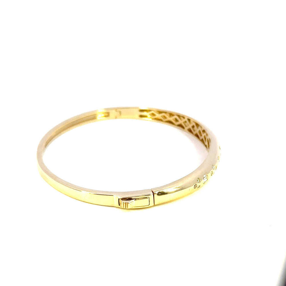 14K Yellow Gold Domed Diamond Bangle Bracelet