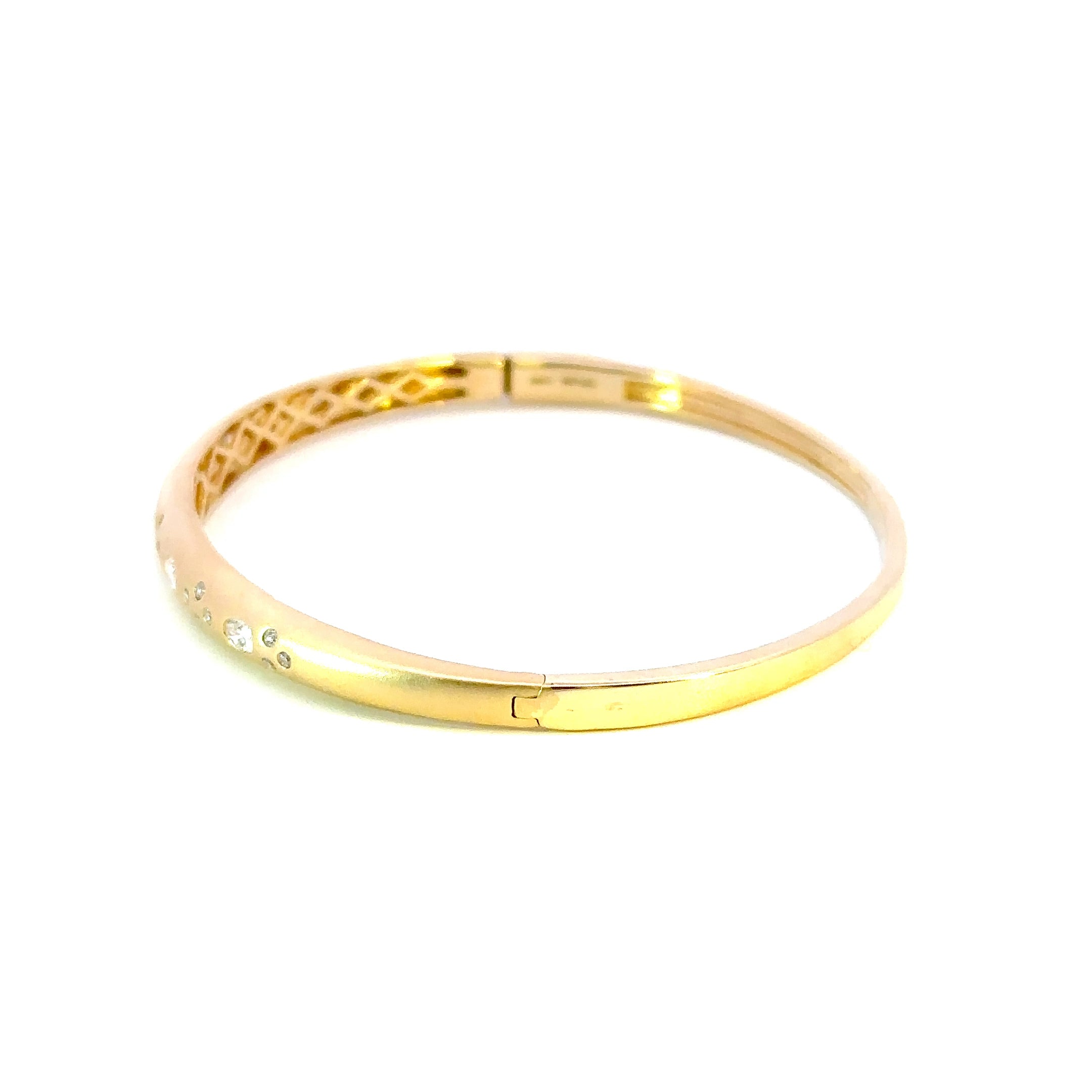 14K Yellow Gold Domed Diamond Bangle Bracelet with Oval and Round Diamonds