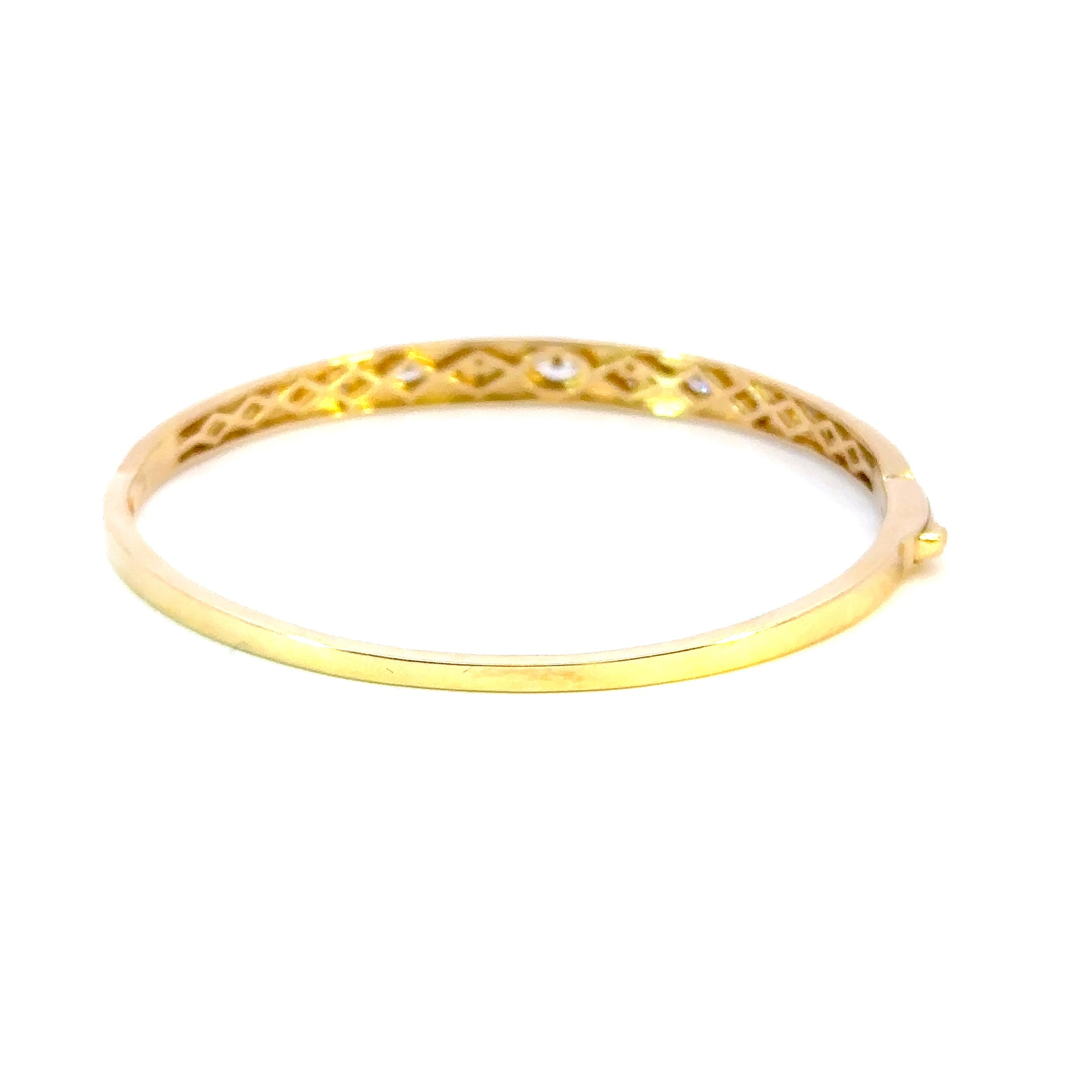 14K Yellow Gold Domed Diamond Bangle Bracelet with Oval and Round Diamonds