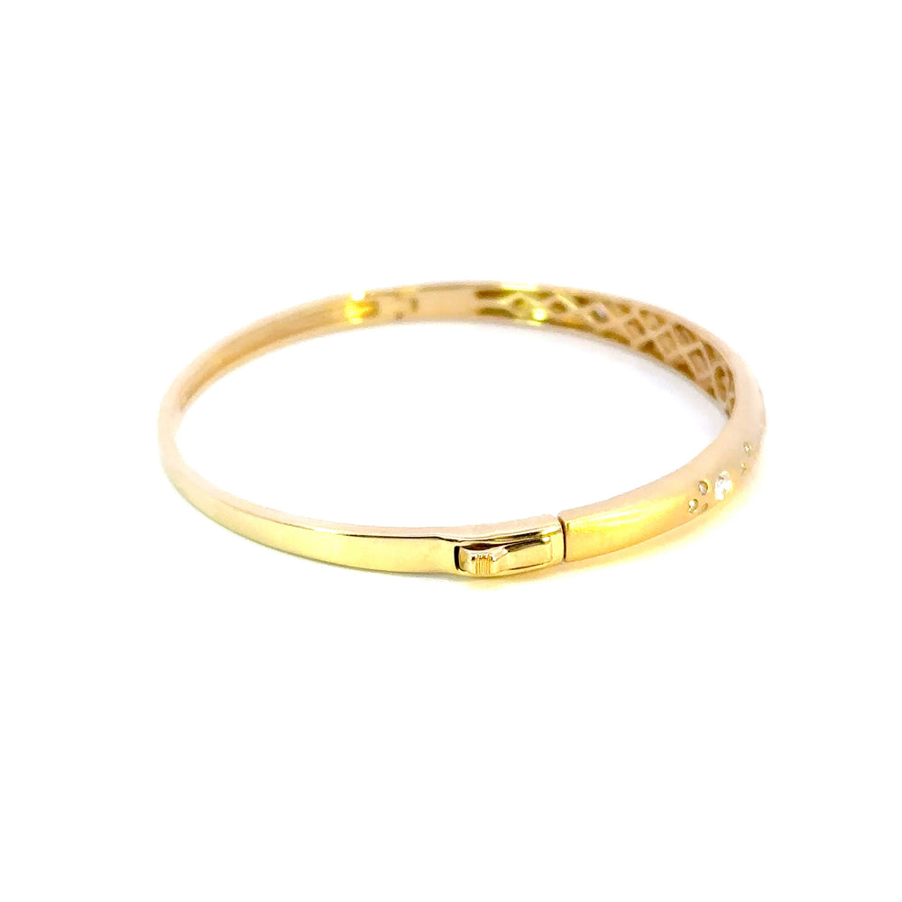 14K Yellow Gold Domed Diamond Bangle Bracelet with Oval and Round Diamonds
