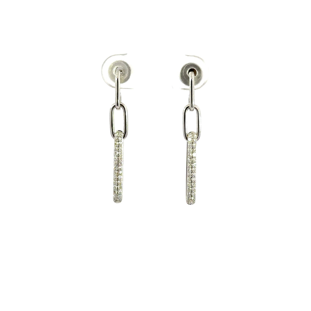 18K White Gold Diamond Paperclip Link Dangle Earrings