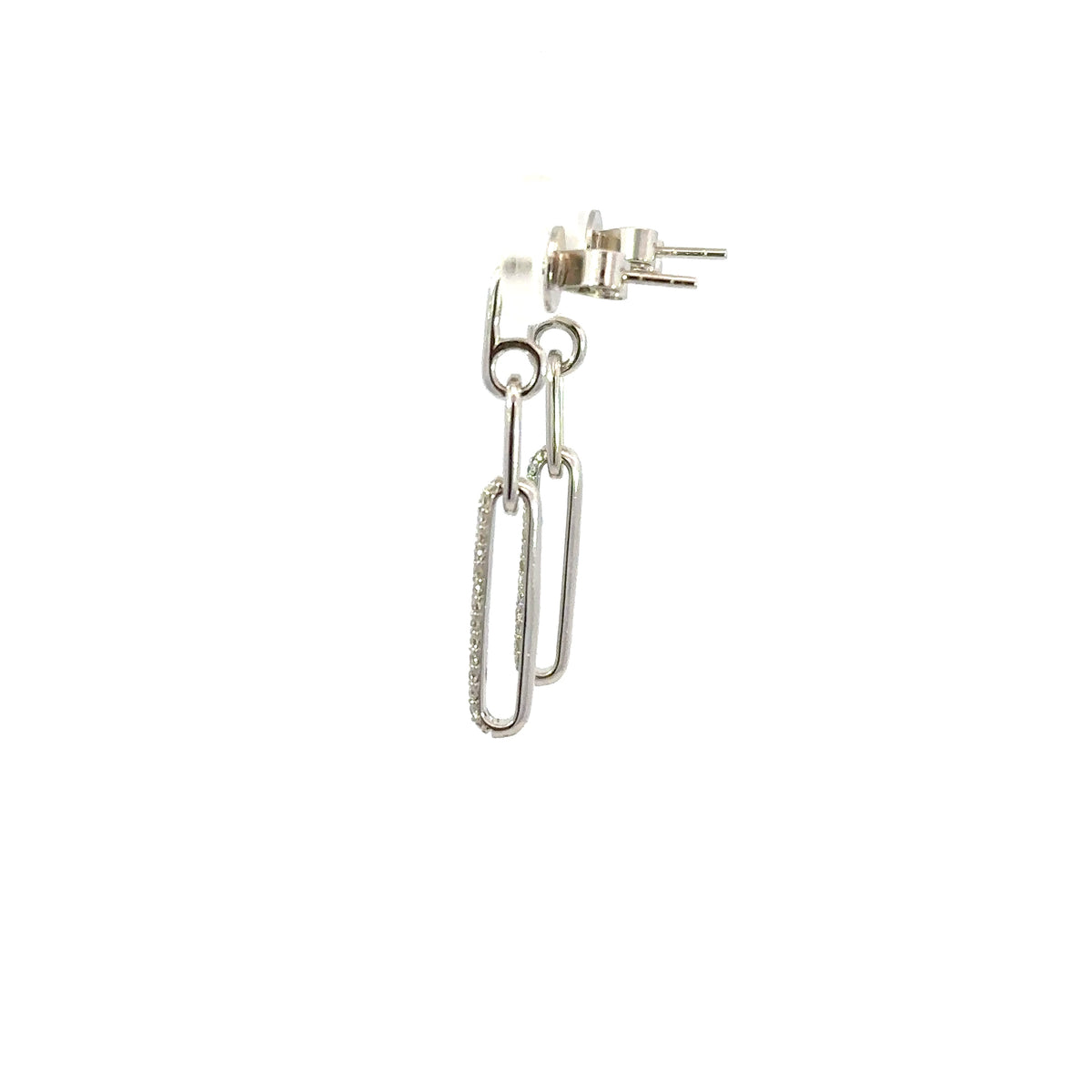 18K White Gold Diamond Paperclip Link Dangle Earrings